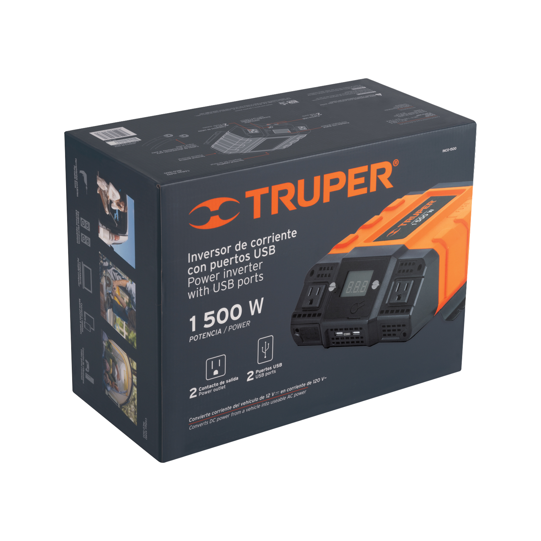 Inversor de corriente de 1500 W con puertos USB, TRUPER TRUPER
