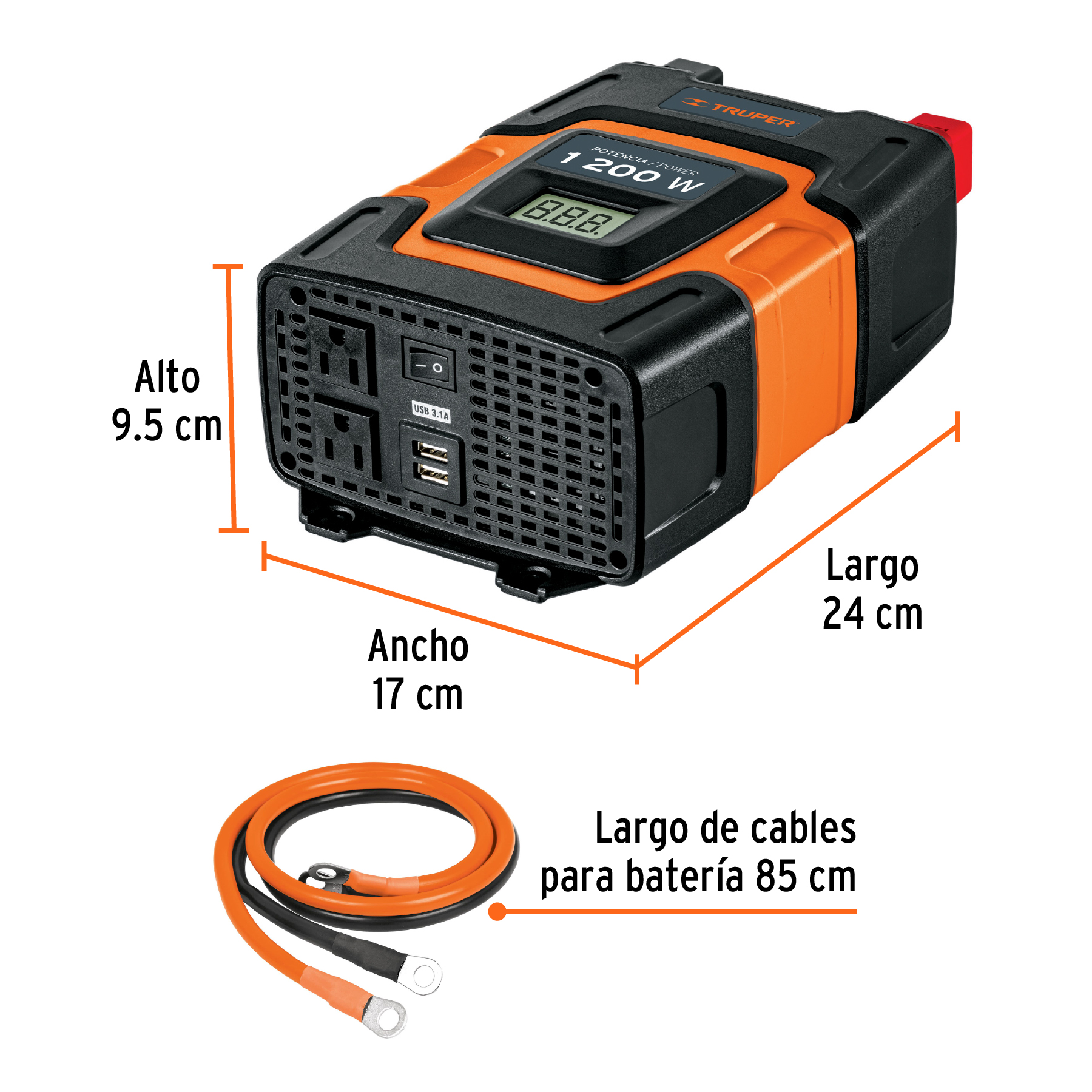Inversor de corriente de 1200 W con puertos USB, TRUPER TRUPER
