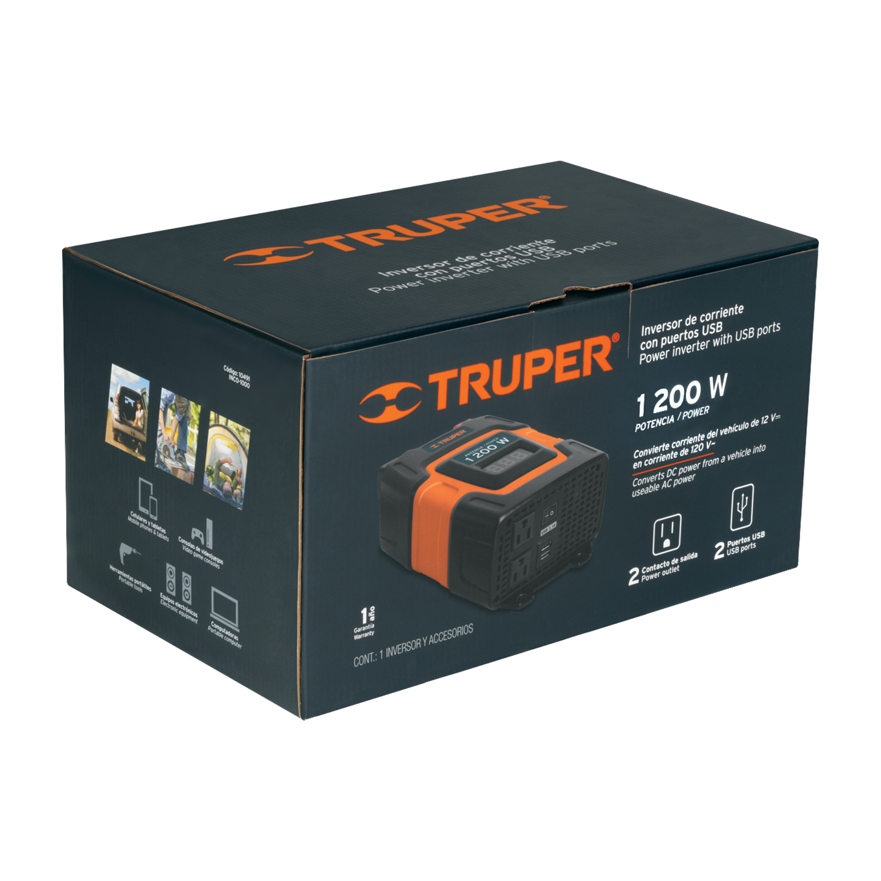 Inversor de corriente de 1200 W con puertos USB, TRUPER TRUPER