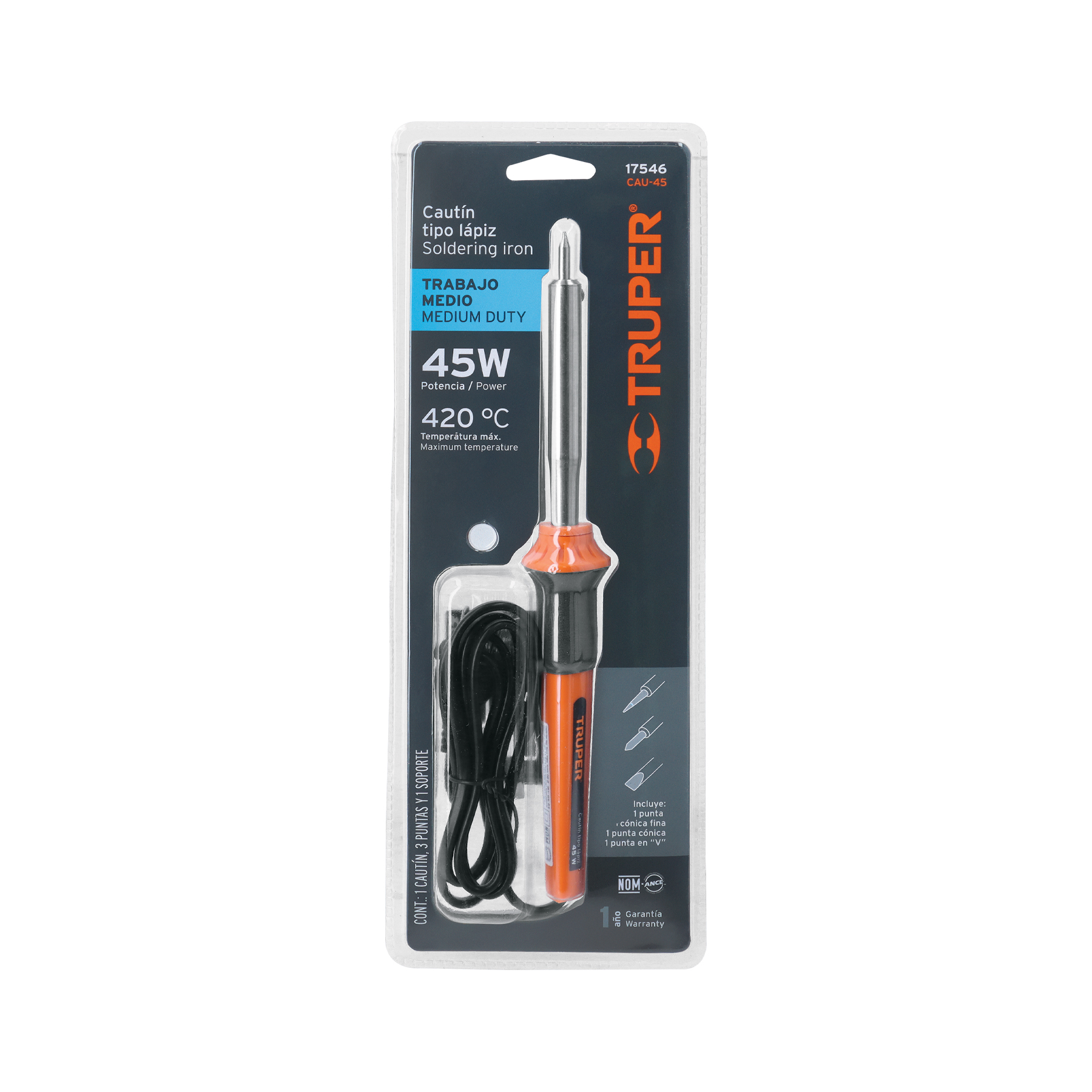 Cautín 45 W tipo lápiz para trabajo medio, TRUPER TRUPER