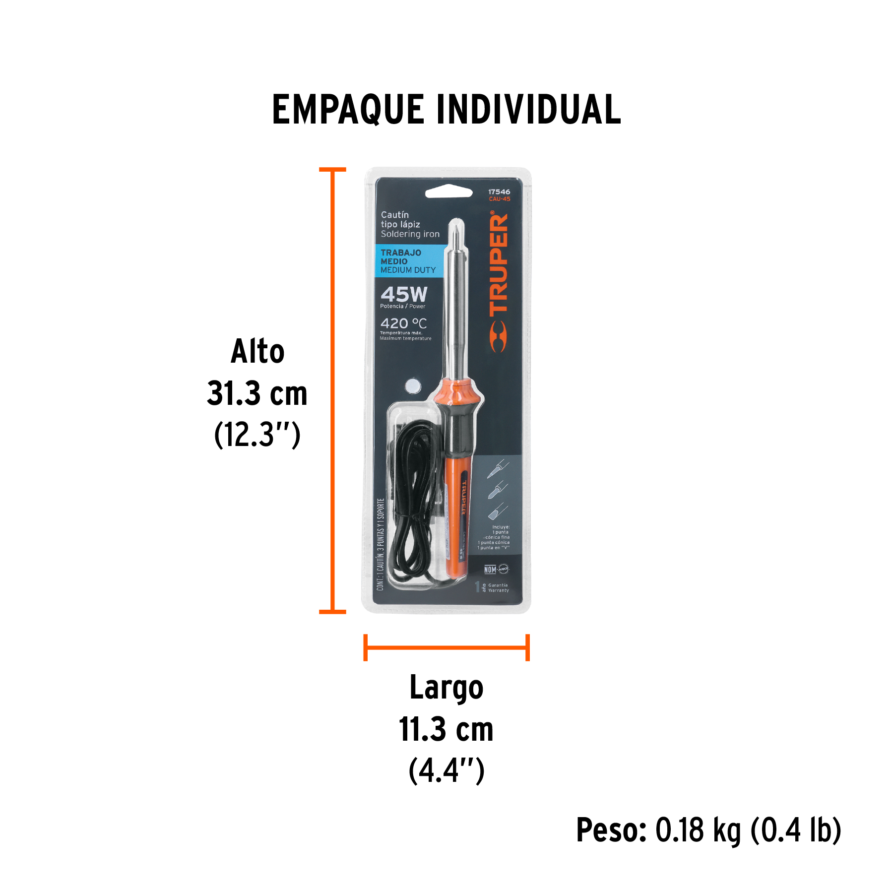 Cautín 45 W tipo lápiz para trabajo medio, TRUPER TRUPER