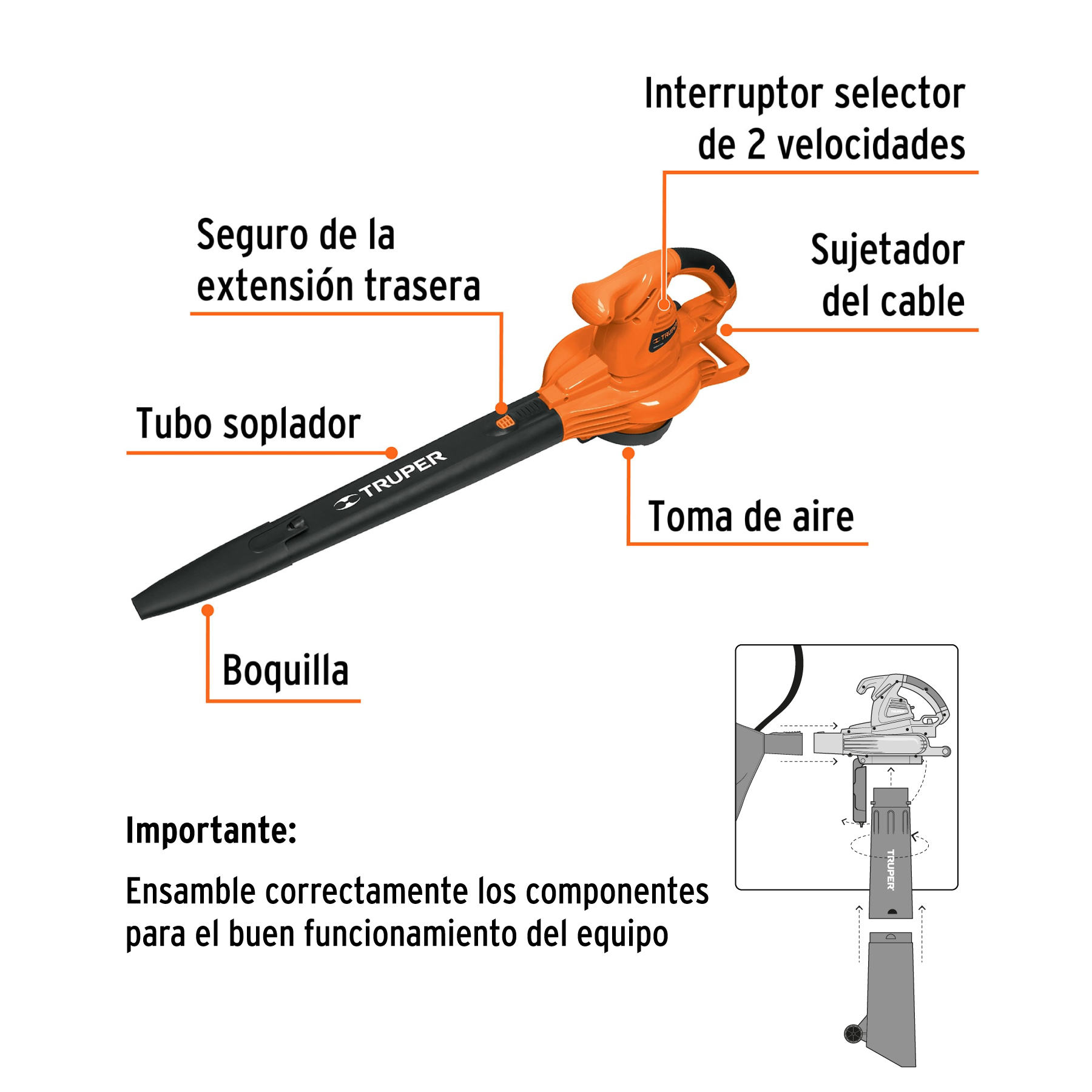 Sopladora/Aspiradora 1,440 W, con bolsa recolectora, TRUPER TRUPER