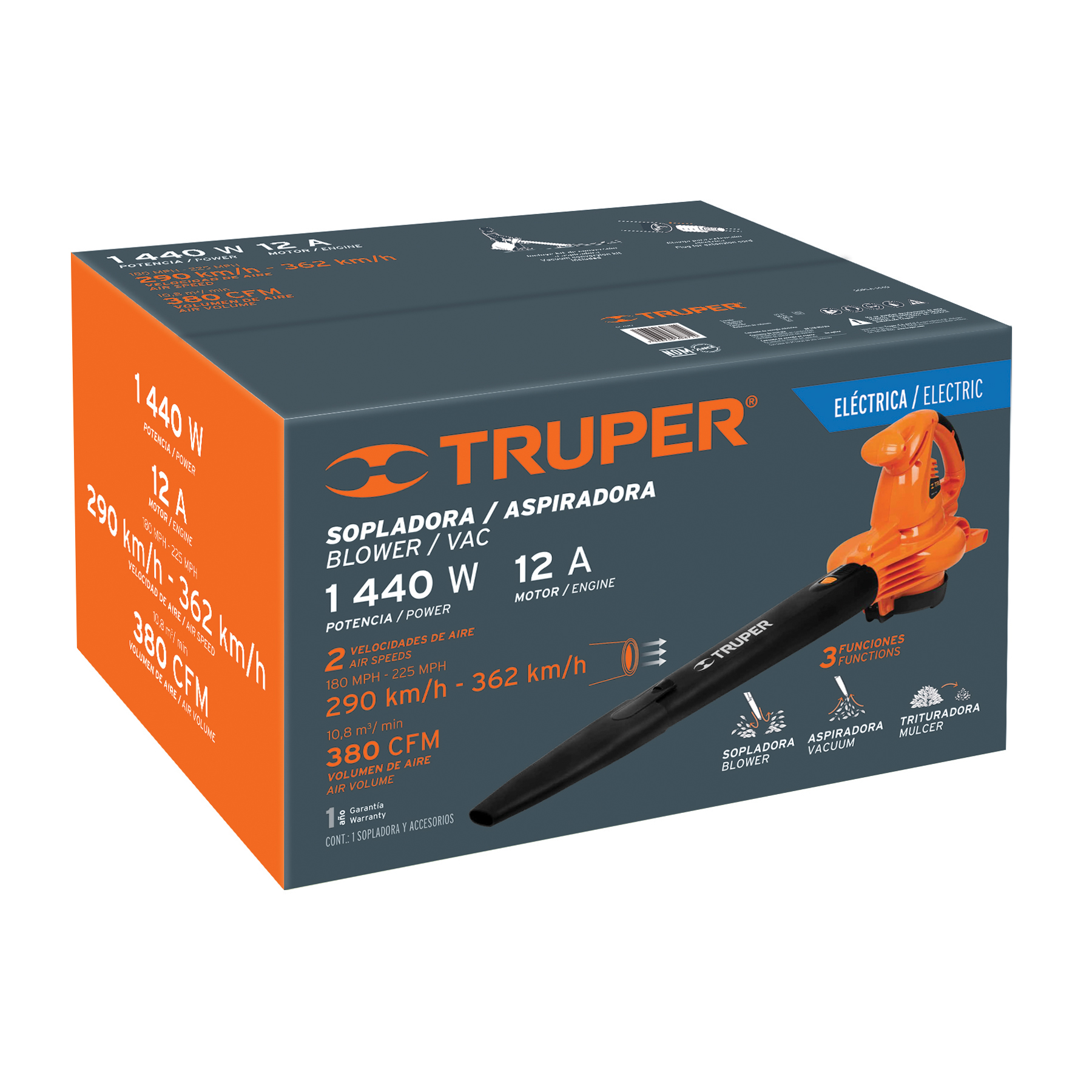 Sopladora/Aspiradora 1,440 W, con bolsa recolectora, TRUPER TRUPER
