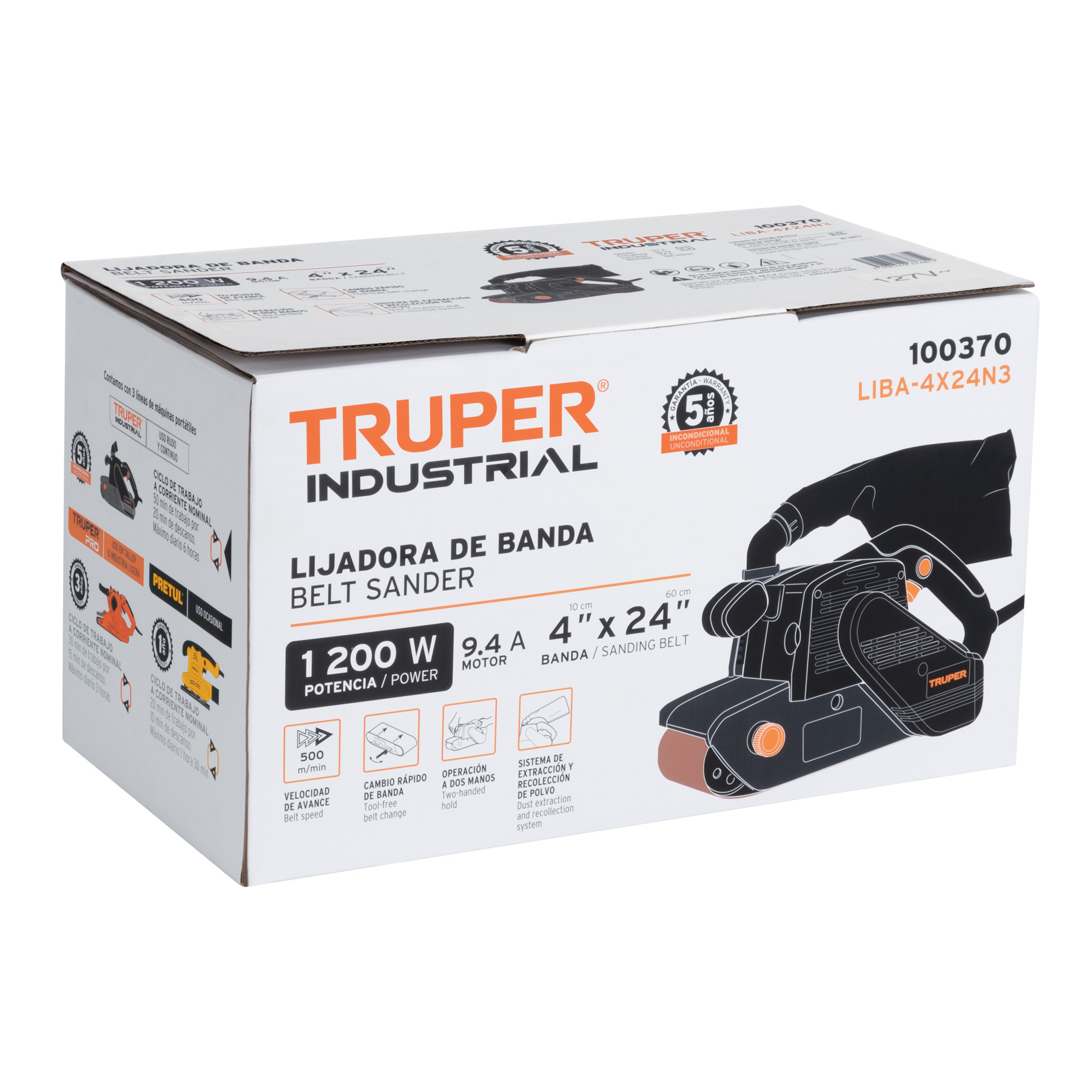 Lijadora de banda 4 x 24", 1200W, TRUPER INDUSTRIAL TRUPER