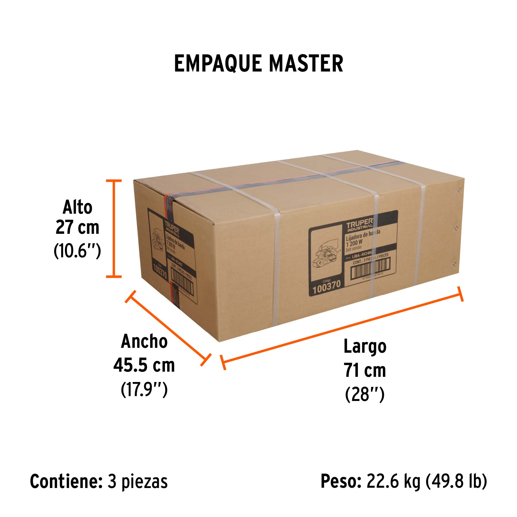 Lijadora de banda 4 x 24", 1200W, TRUPER INDUSTRIAL TRUPER