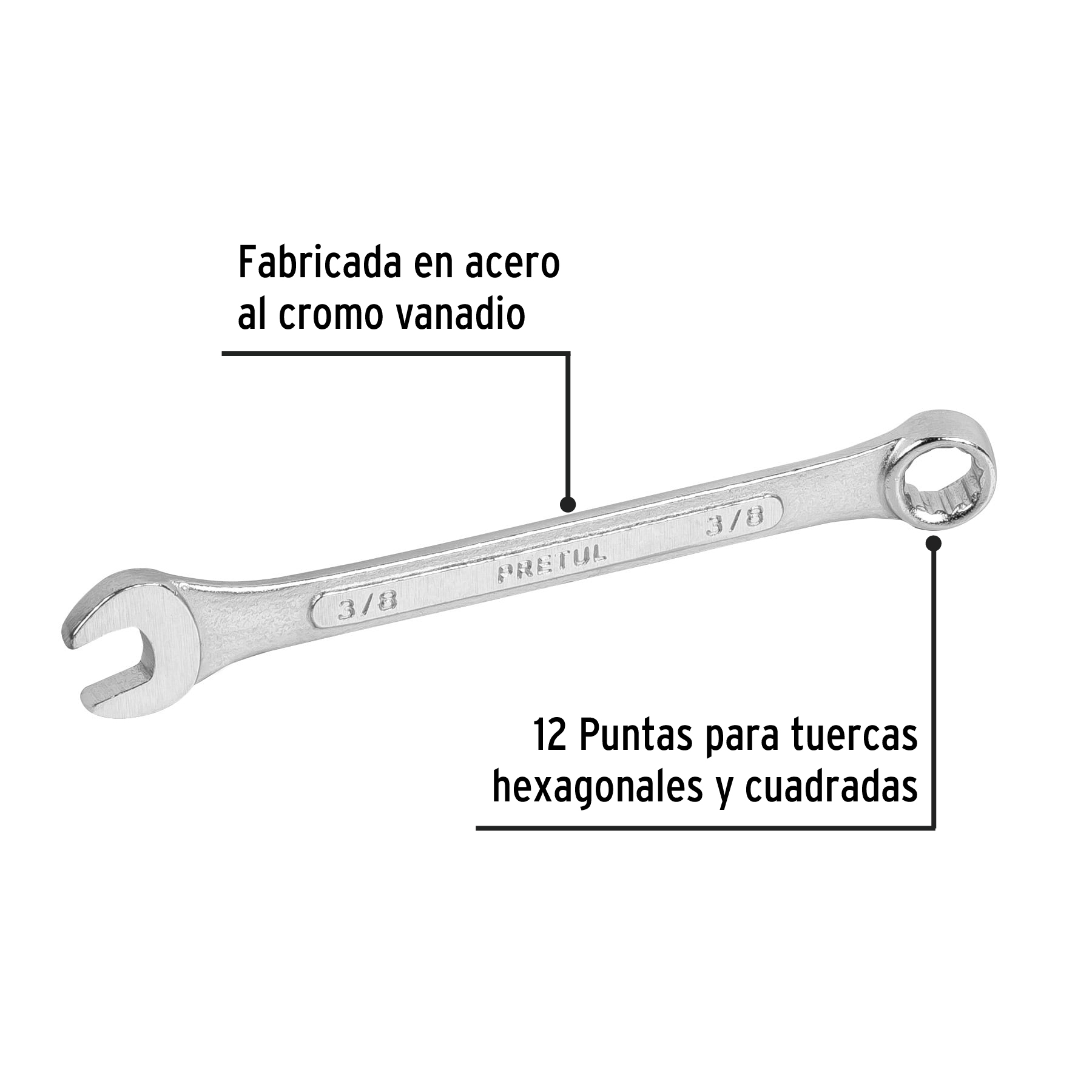 Llave combinada 3/8" x 140 mm de largo, PRETUL PRETUL