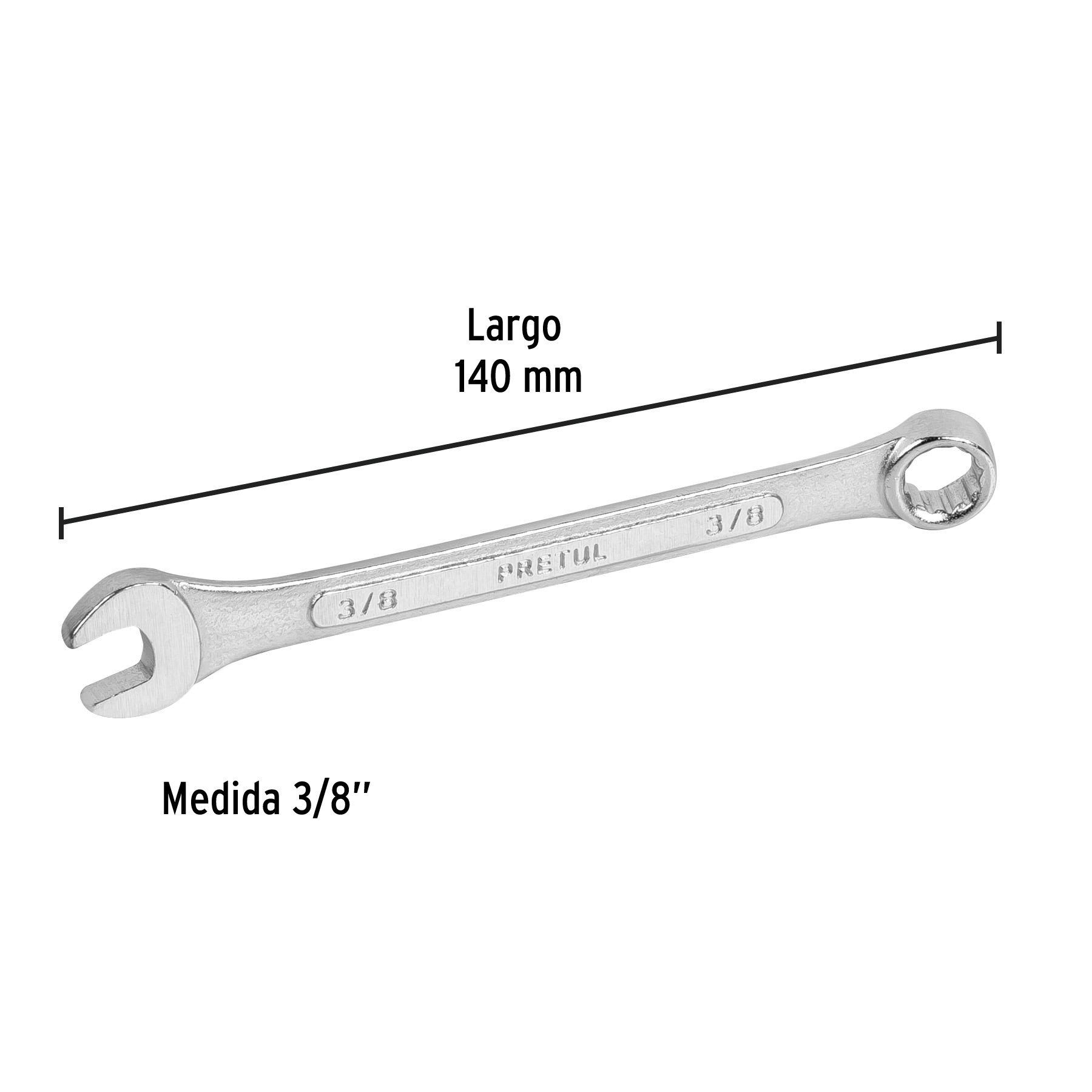 Llave combinada 3/8" x 140 mm de largo, PRETUL PRETUL