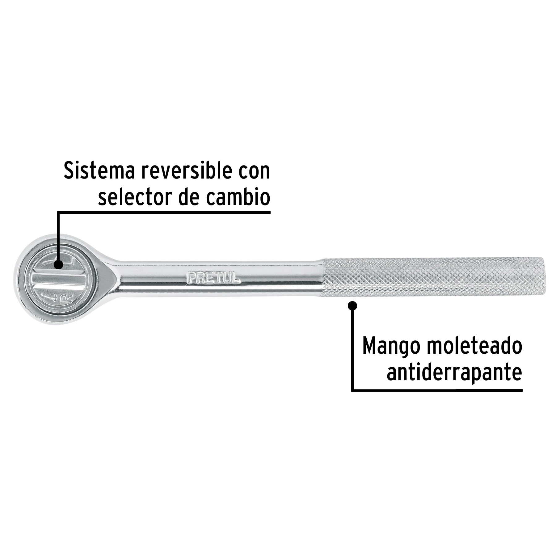 Matraca cuadro 3/8" cabeza redonda, PRETUL PRETUL