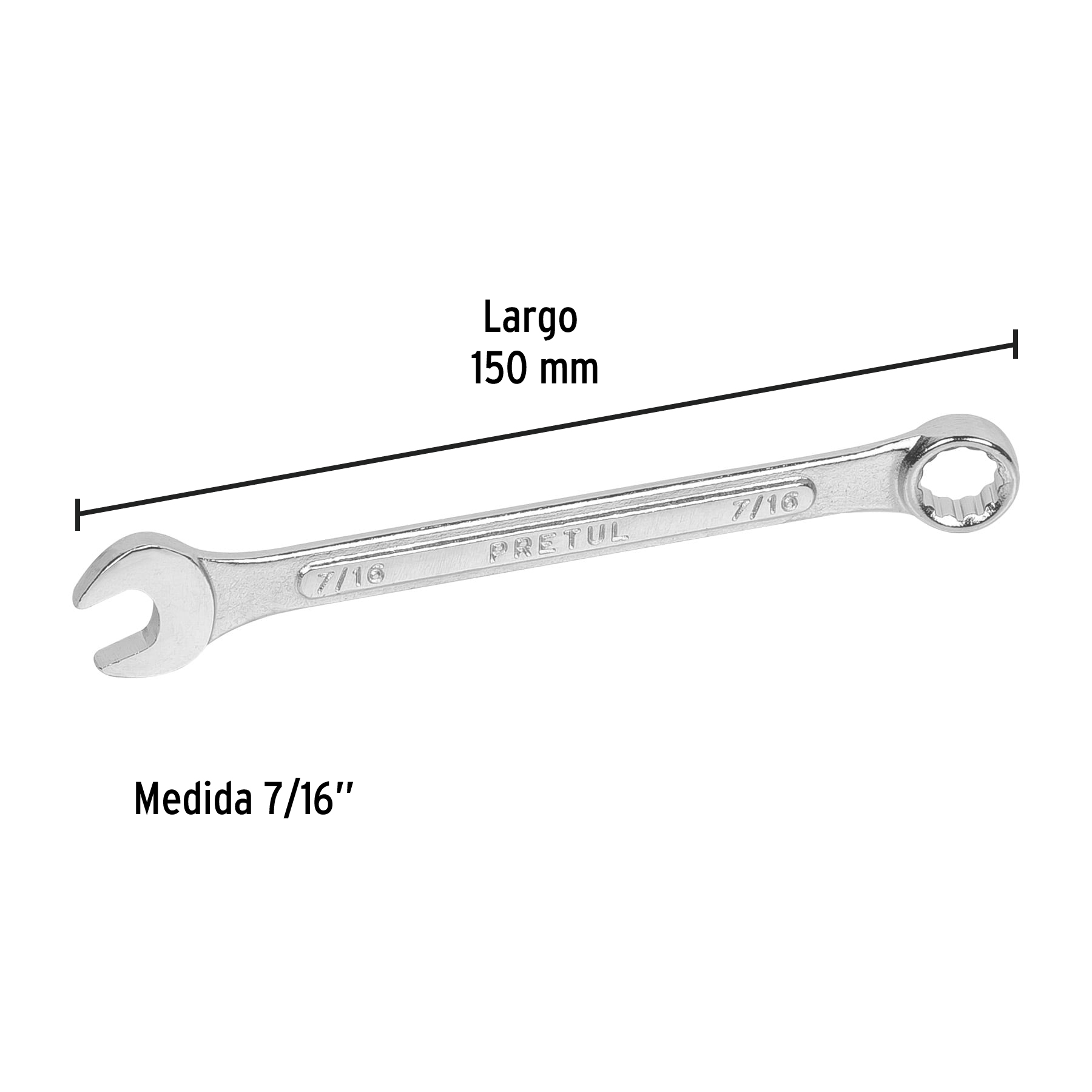 Llave combinada 7/16" x 150 mm de largo, PRETUL PRETUL
