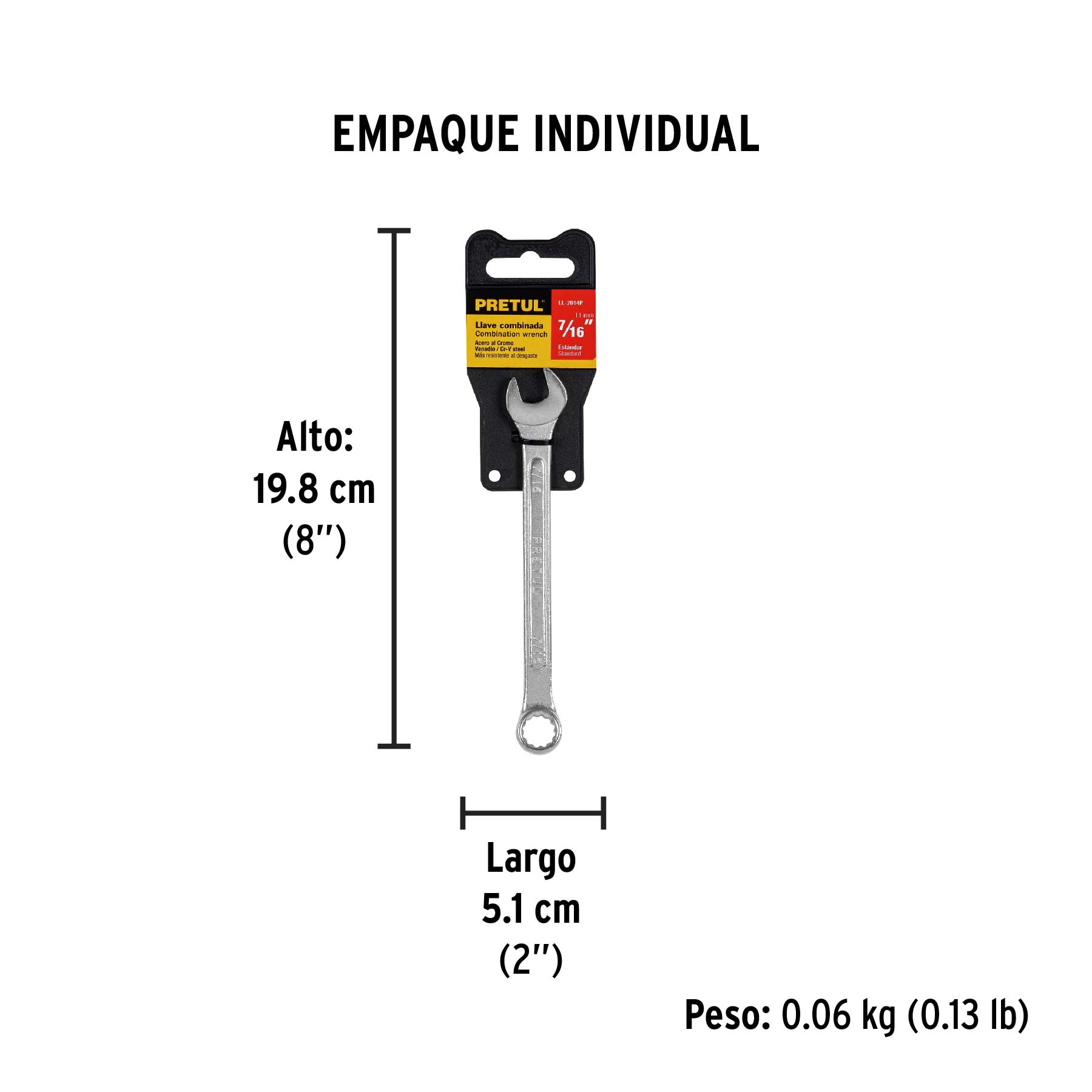 Llave combinada 7/16" x 150 mm de largo, PRETUL PRETUL