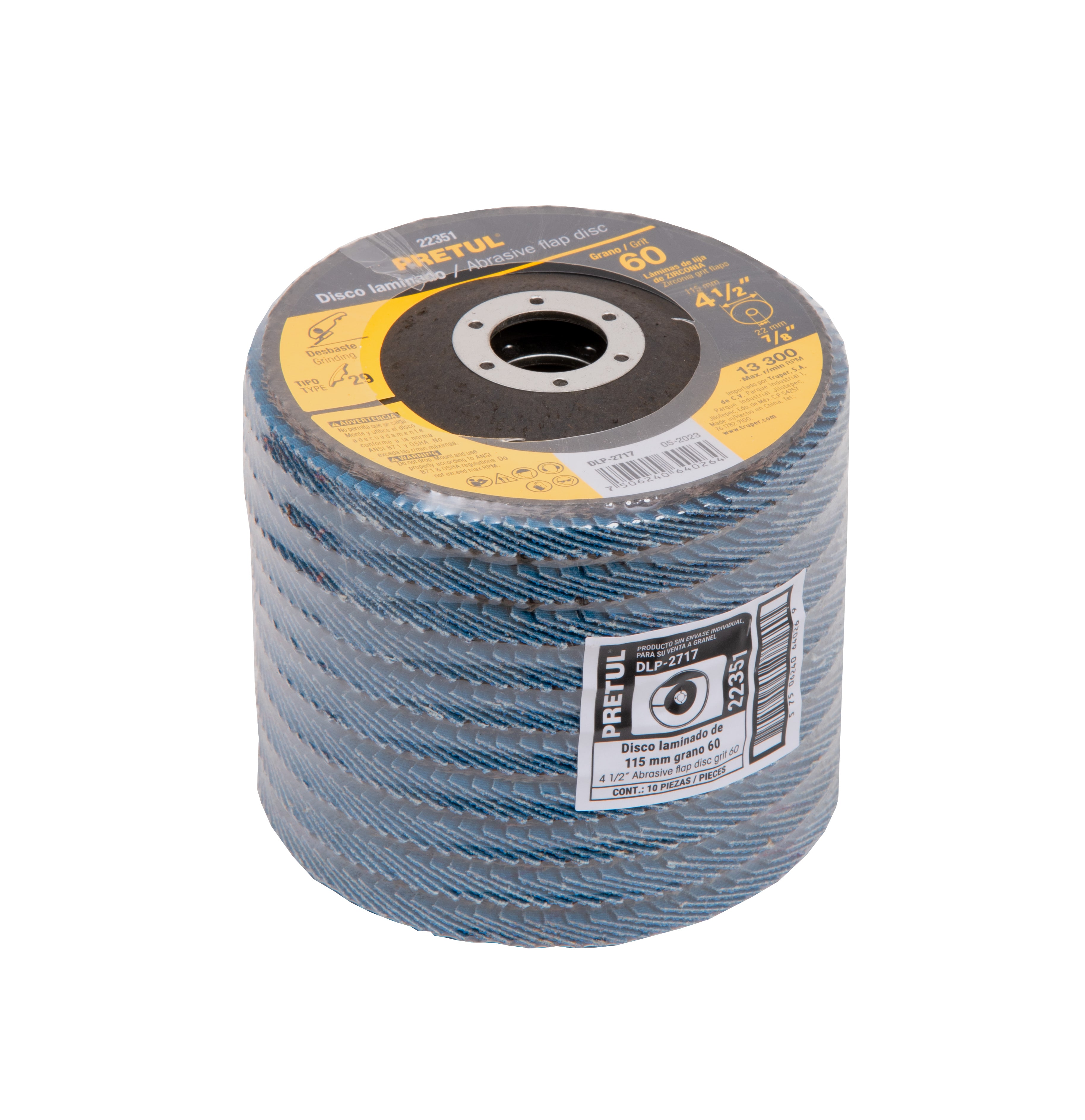 Disco laminado 4-1/2", grano 60 centro 7/8", fibra, PRETUL PRETUL