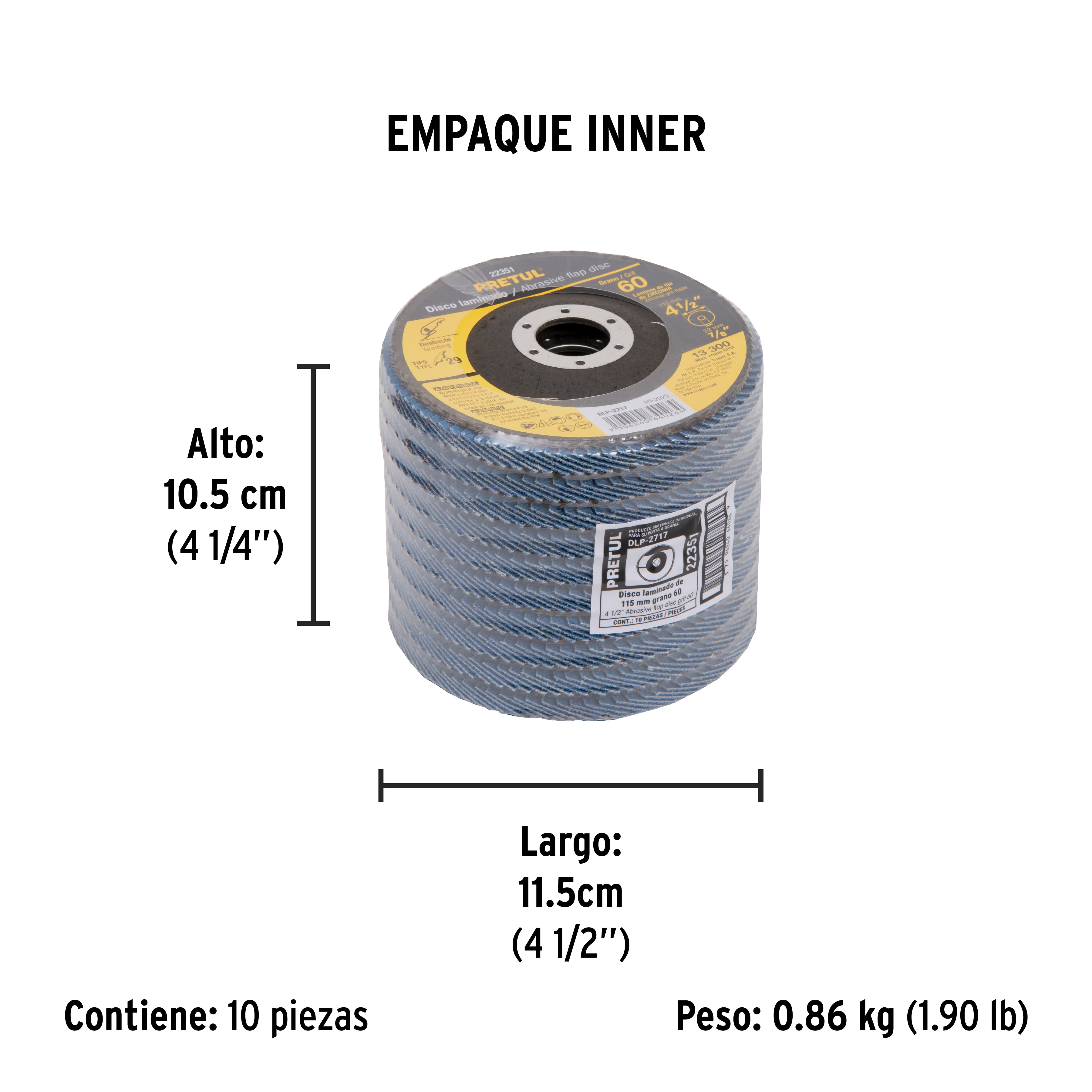 Disco laminado 4-1/2", grano 60 centro 7/8", fibra, PRETUL PRETUL