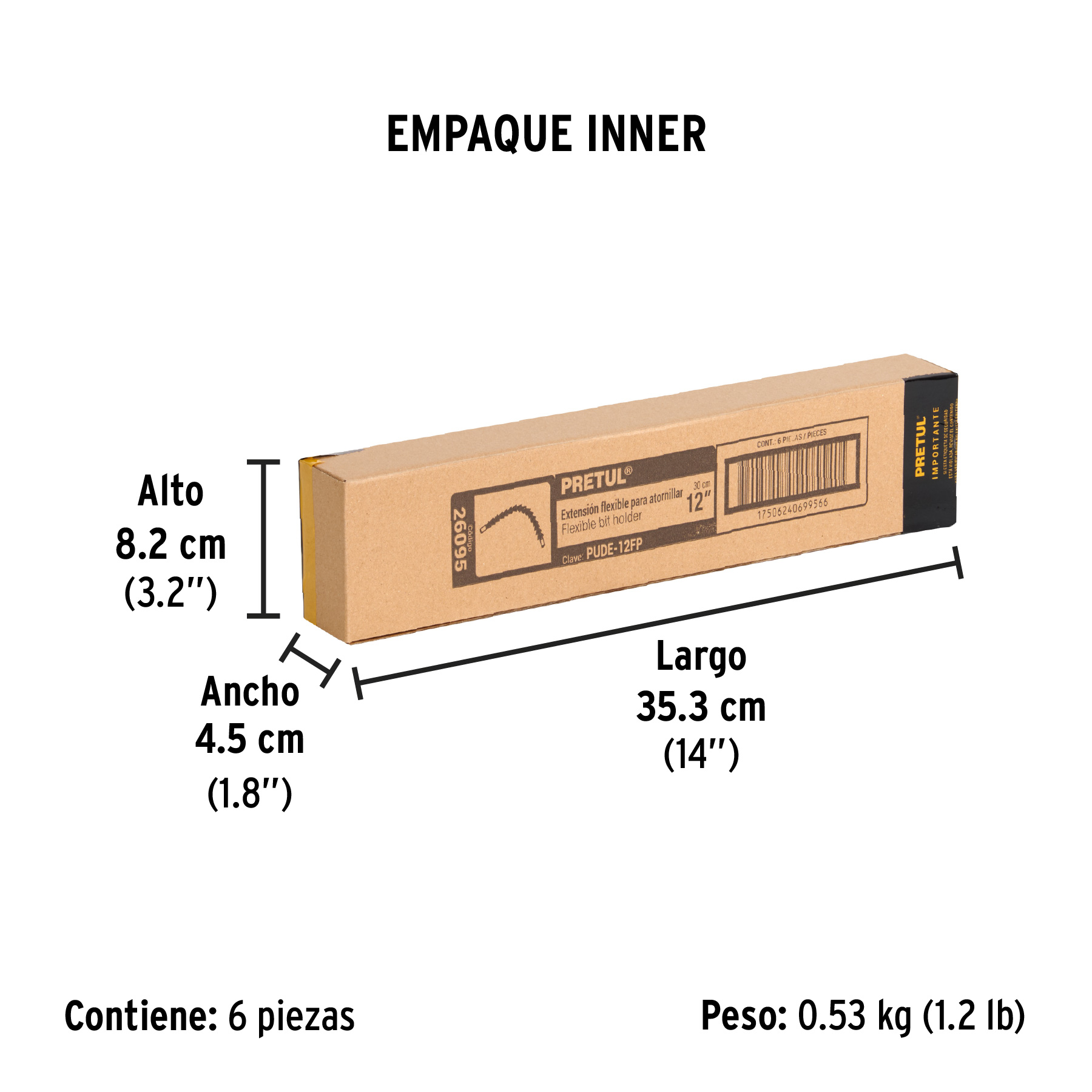 Extensión 12" flexible, para atornillar, PRETUL PRETUL