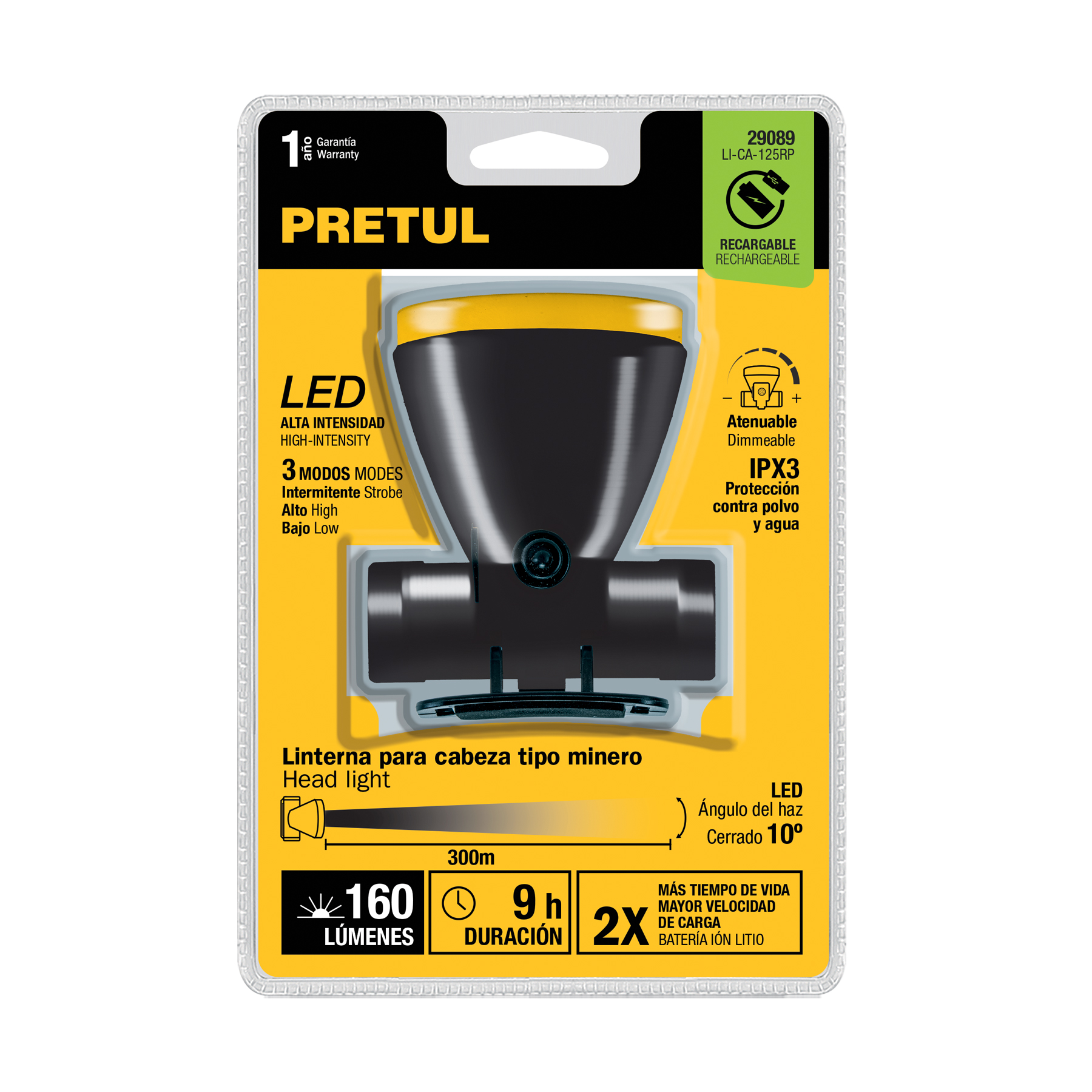 Linterna de minero LED 160 lm recargable, PRETUL PRETUL