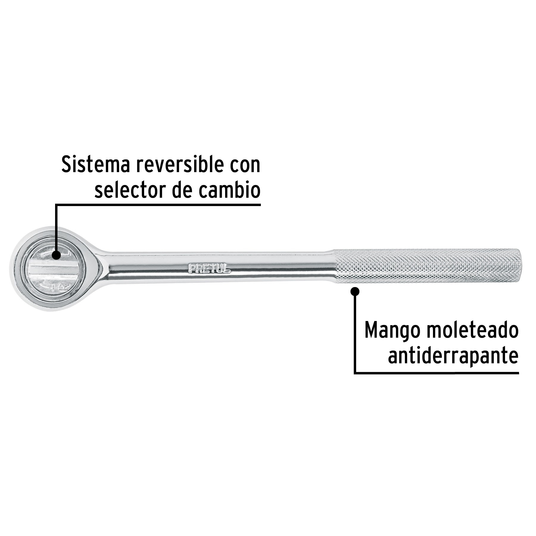 Matraca cuadro 1/2" cabeza redonda, PRETUL PRETUL