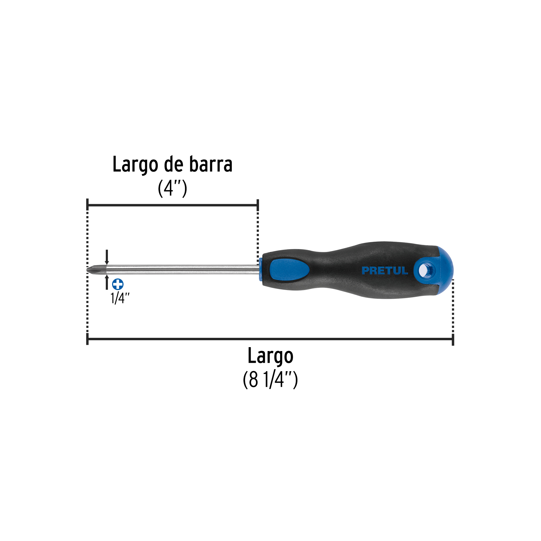 Desarmador de cruz 1/4" x 4" mango Comfort Grip, PRETUL PRETUL