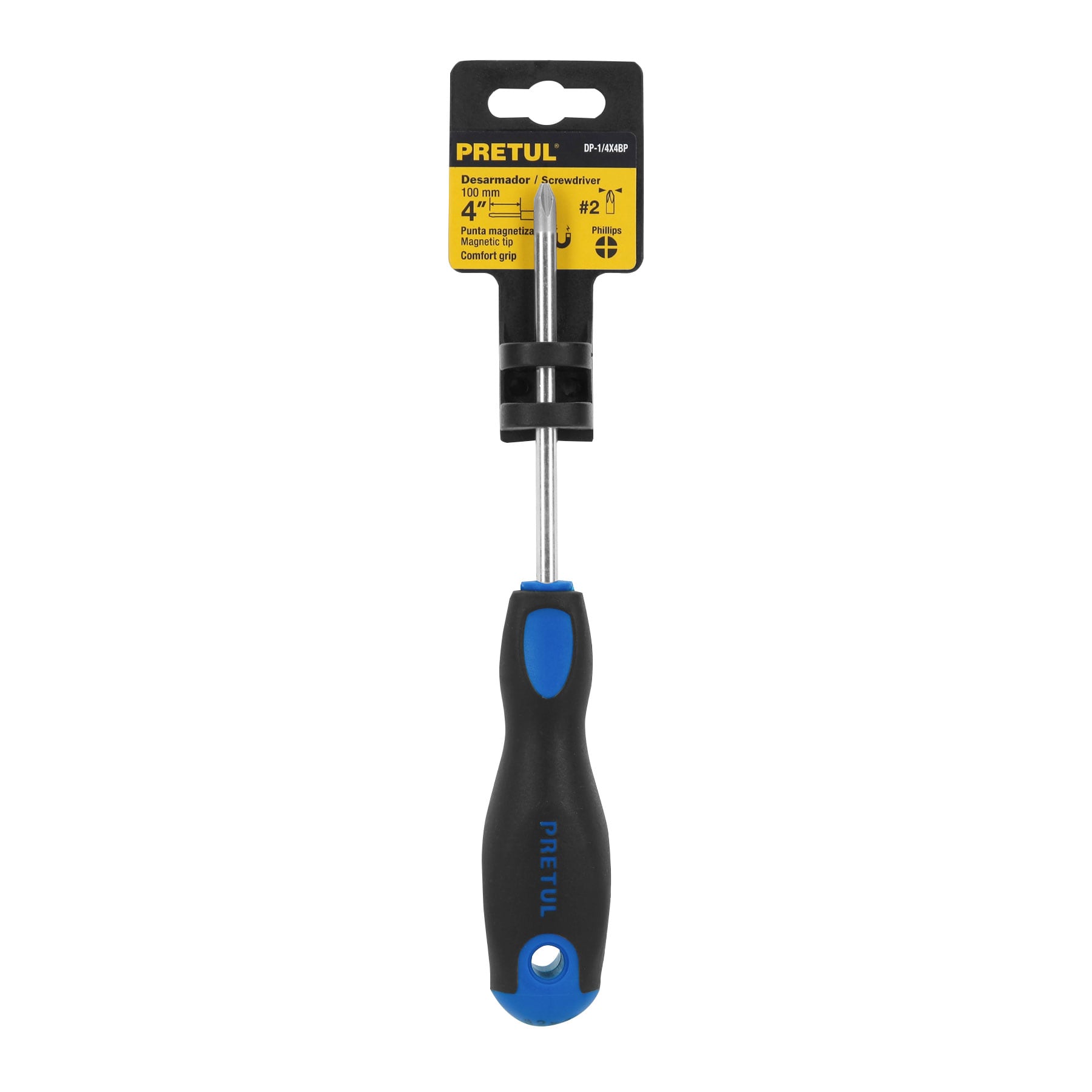 Desarmador de cruz 1/4" x 4" mango Comfort Grip, PRETUL PRETUL
