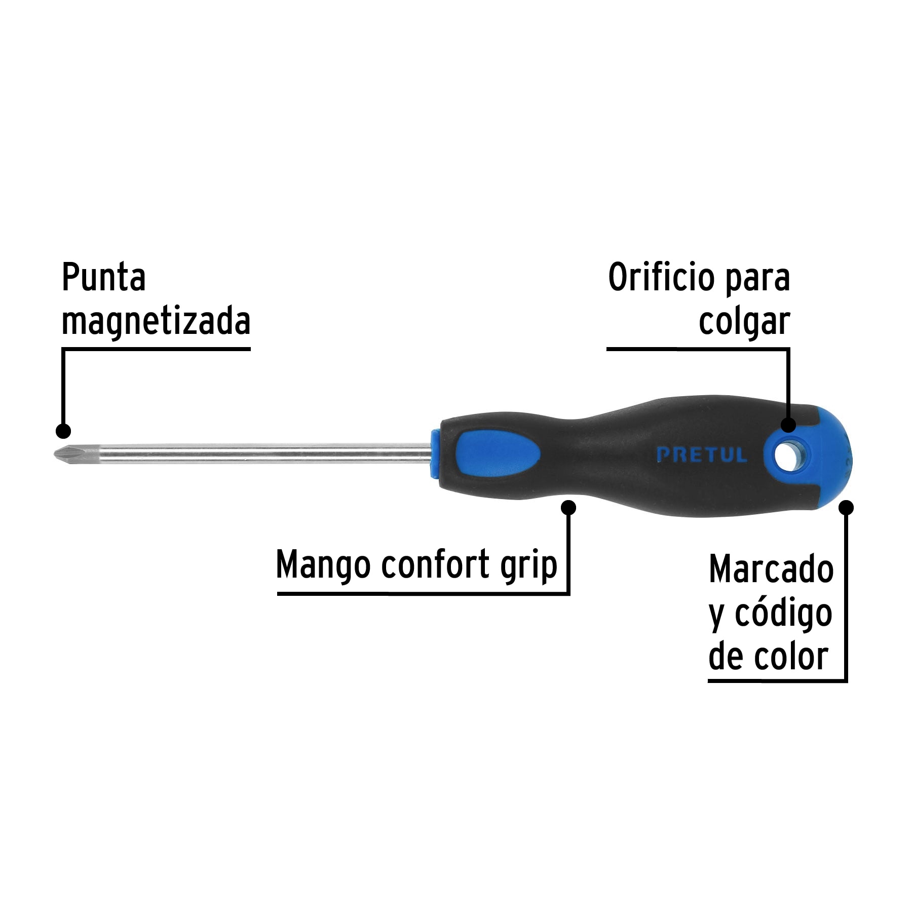 Desarmador de cruz 1/4" x 4" mango Comfort Grip, PRETUL PRETUL