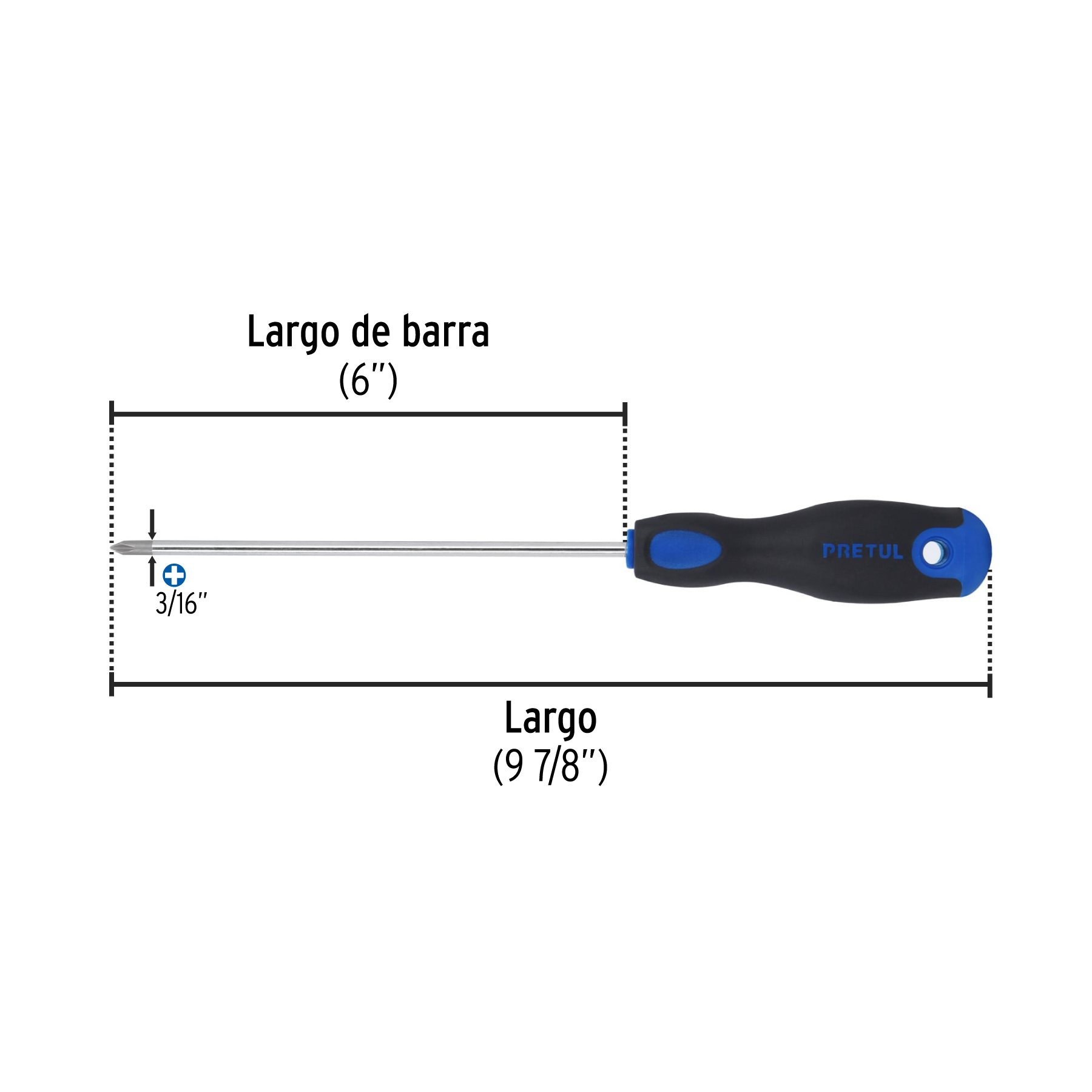 Desarmador de cruz 3/16" x 6" mango Comfort Grip, PRETUL PRETUL