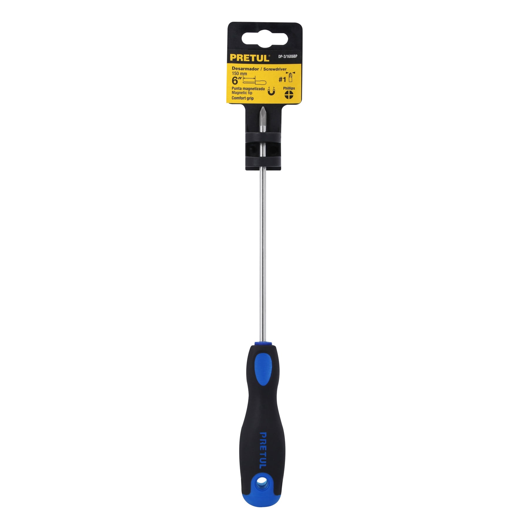Desarmador de cruz 3/16" x 6" mango Comfort Grip, PRETUL PRETUL