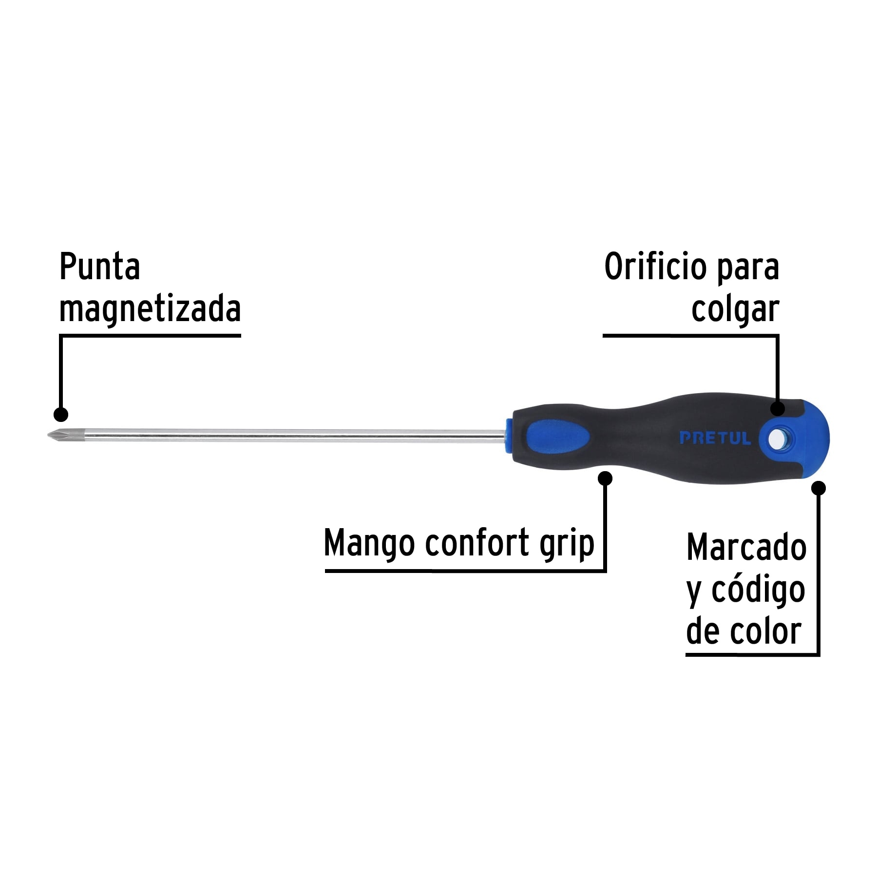 Desarmador de cruz 3/16" x 6" mango Comfort Grip, PRETUL PRETUL