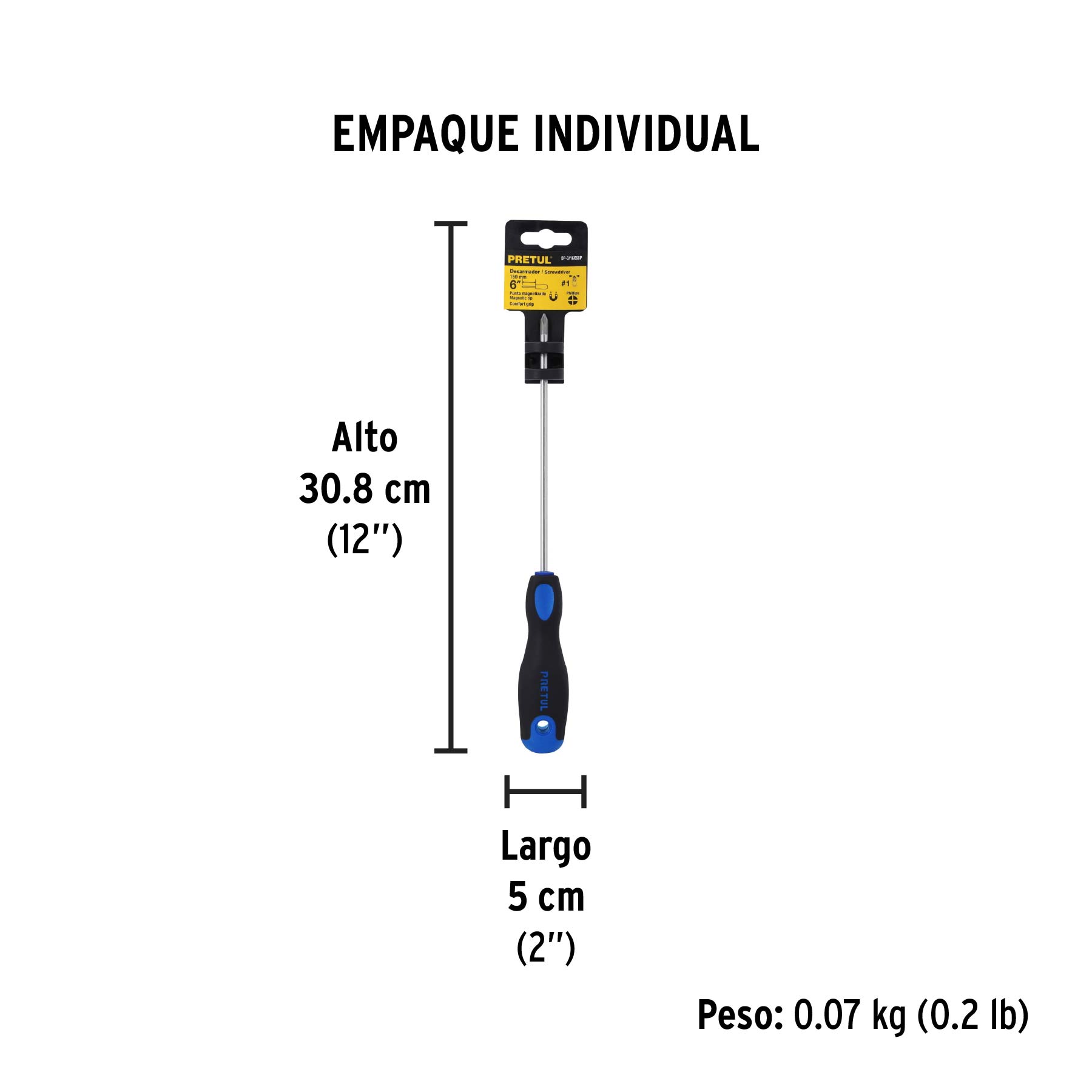 Desarmador de cruz 3/16" x 6" mango Comfort Grip, PRETUL PRETUL