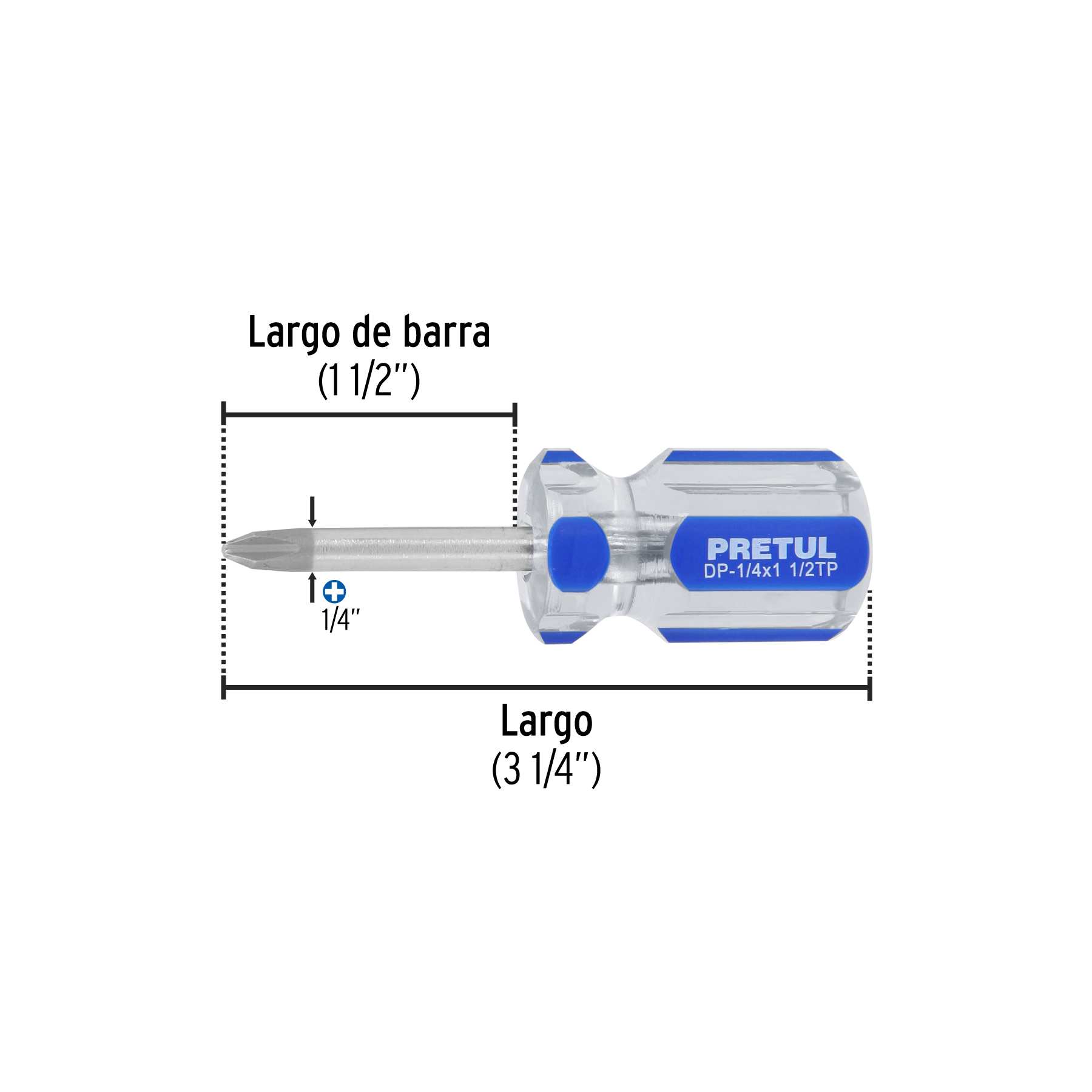 Desarmador de cruz 1/4 x 1-1/2" mango de PVC, PRETUL PRETUL