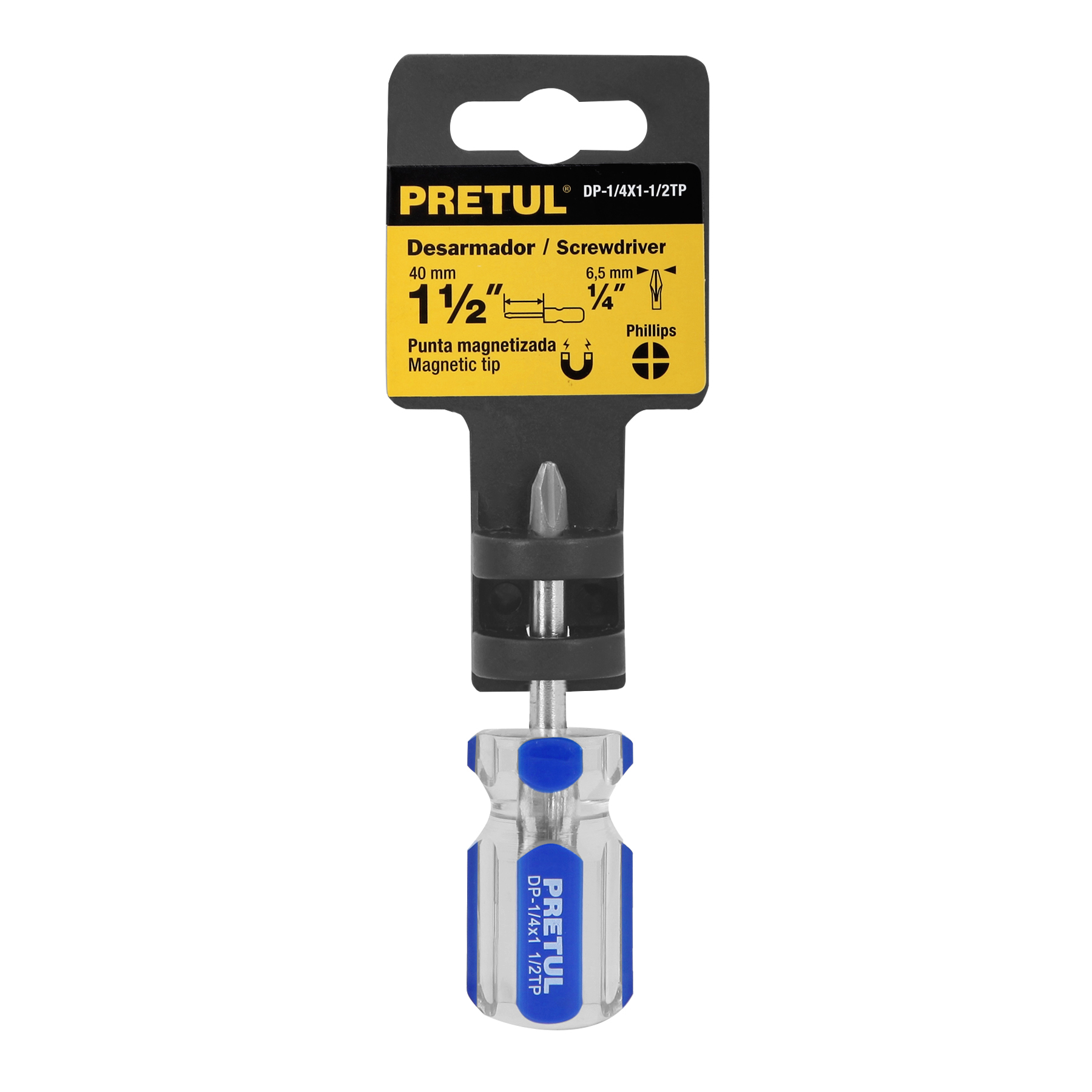 Desarmador de cruz 1/4 x 1-1/2" mango de PVC, PRETUL PRETUL