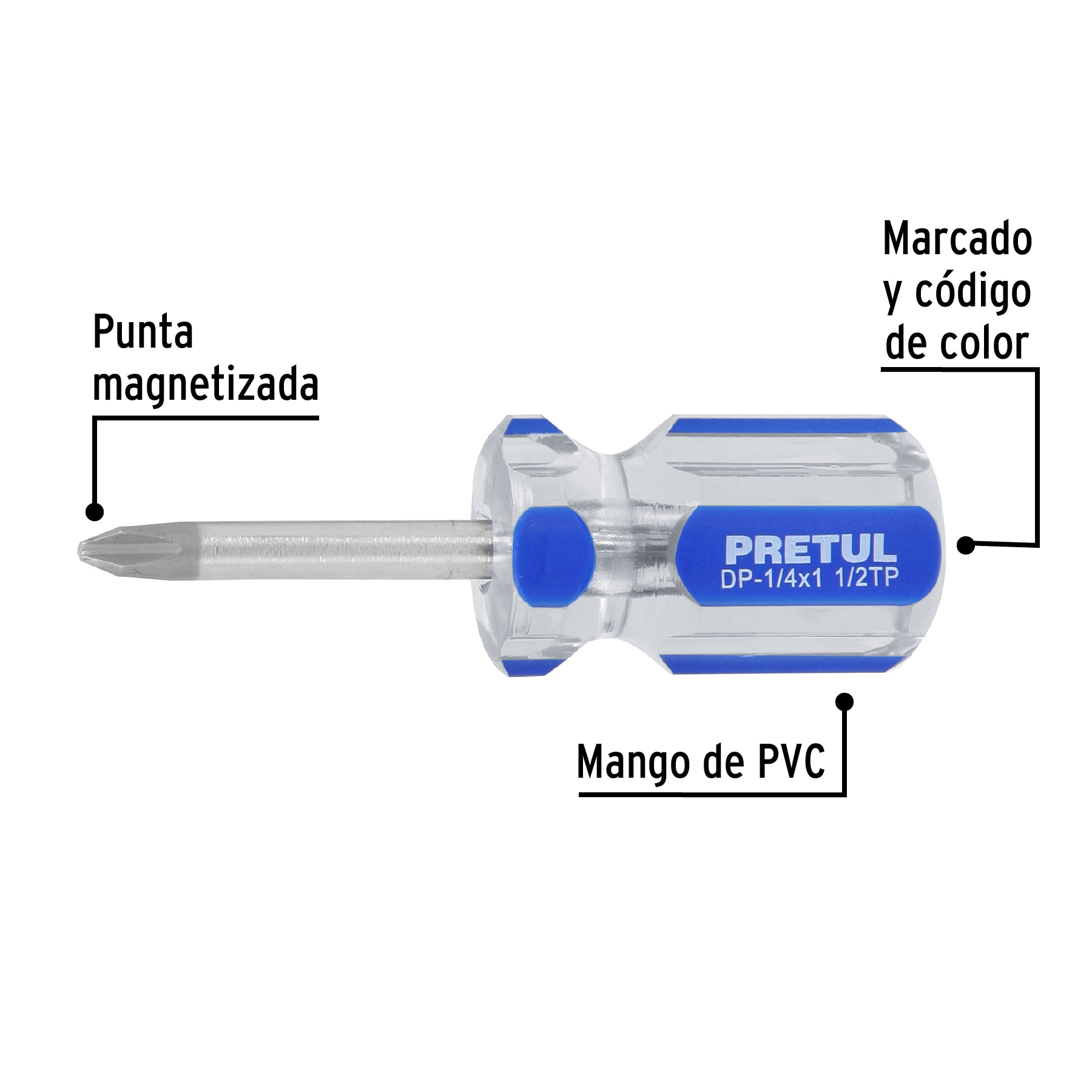 Desarmador de cruz 1/4 x 1-1/2" mango de PVC, PRETUL PRETUL