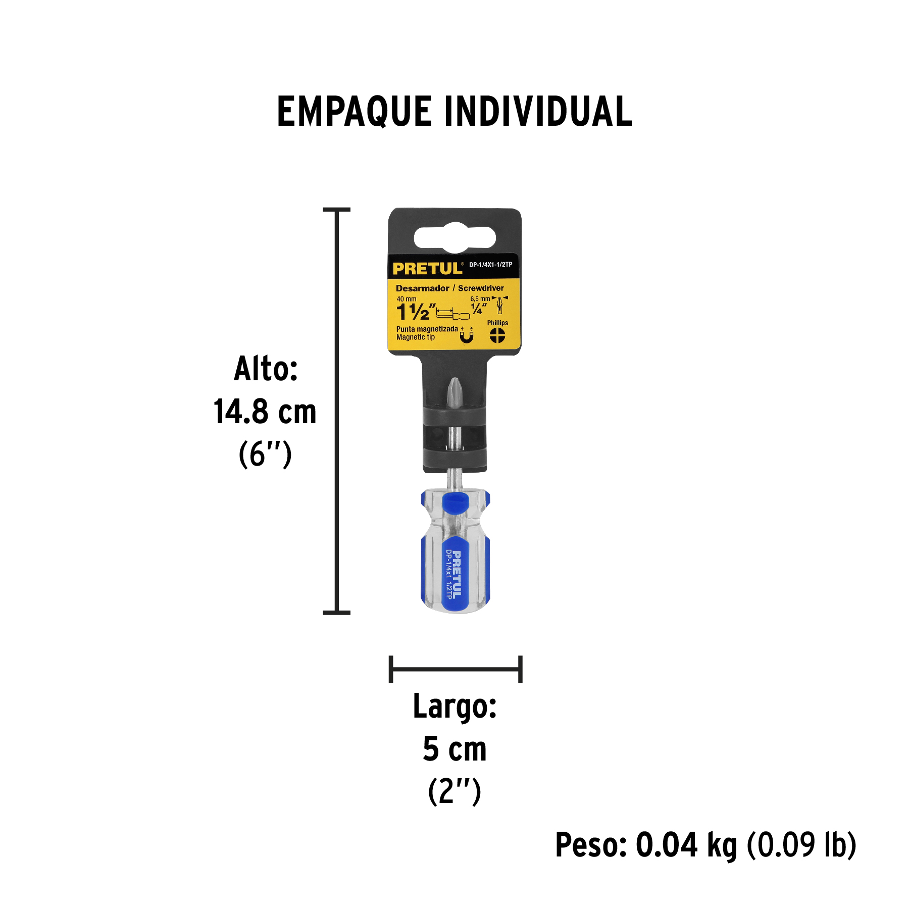 Desarmador de cruz 1/4 x 1-1/2" mango de PVC, PRETUL PRETUL