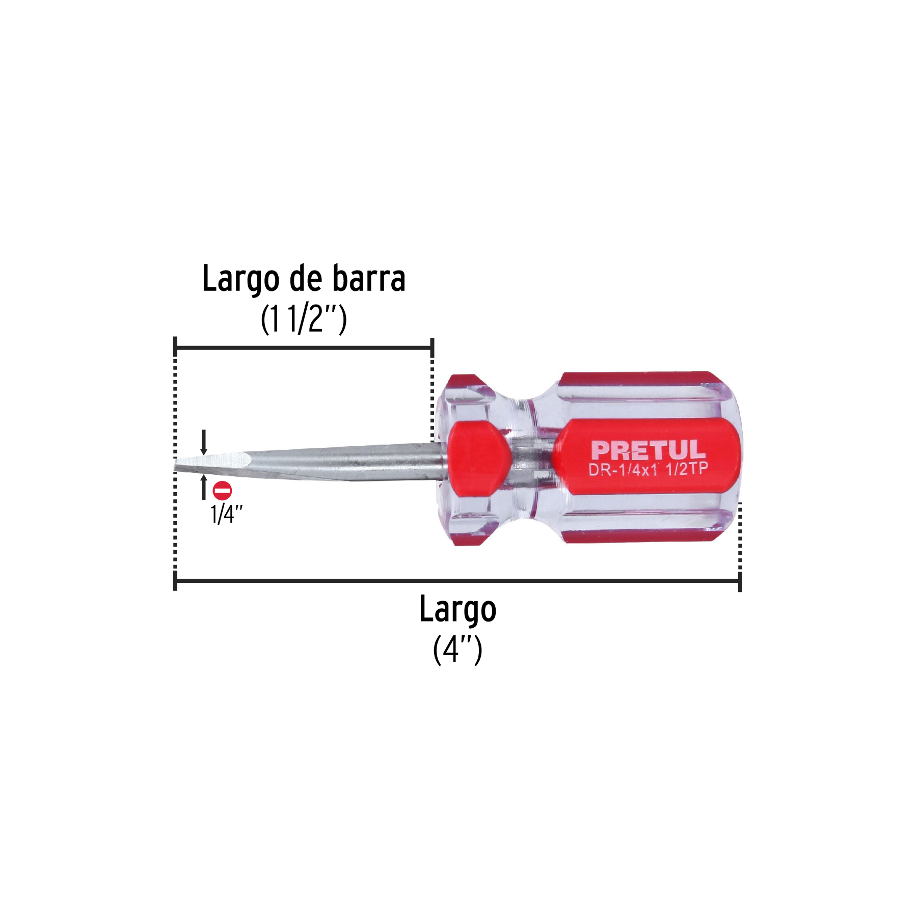 Desarmador plano 1/4 x 1-1/2" mango de PVC, PRETUL PRETUL