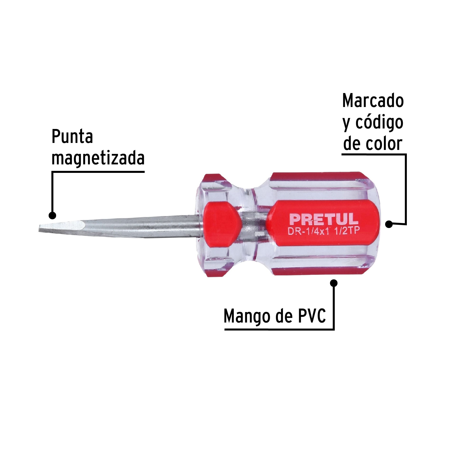 Desarmador plano 1/4 x 1-1/2" mango de PVC, PRETUL PRETUL