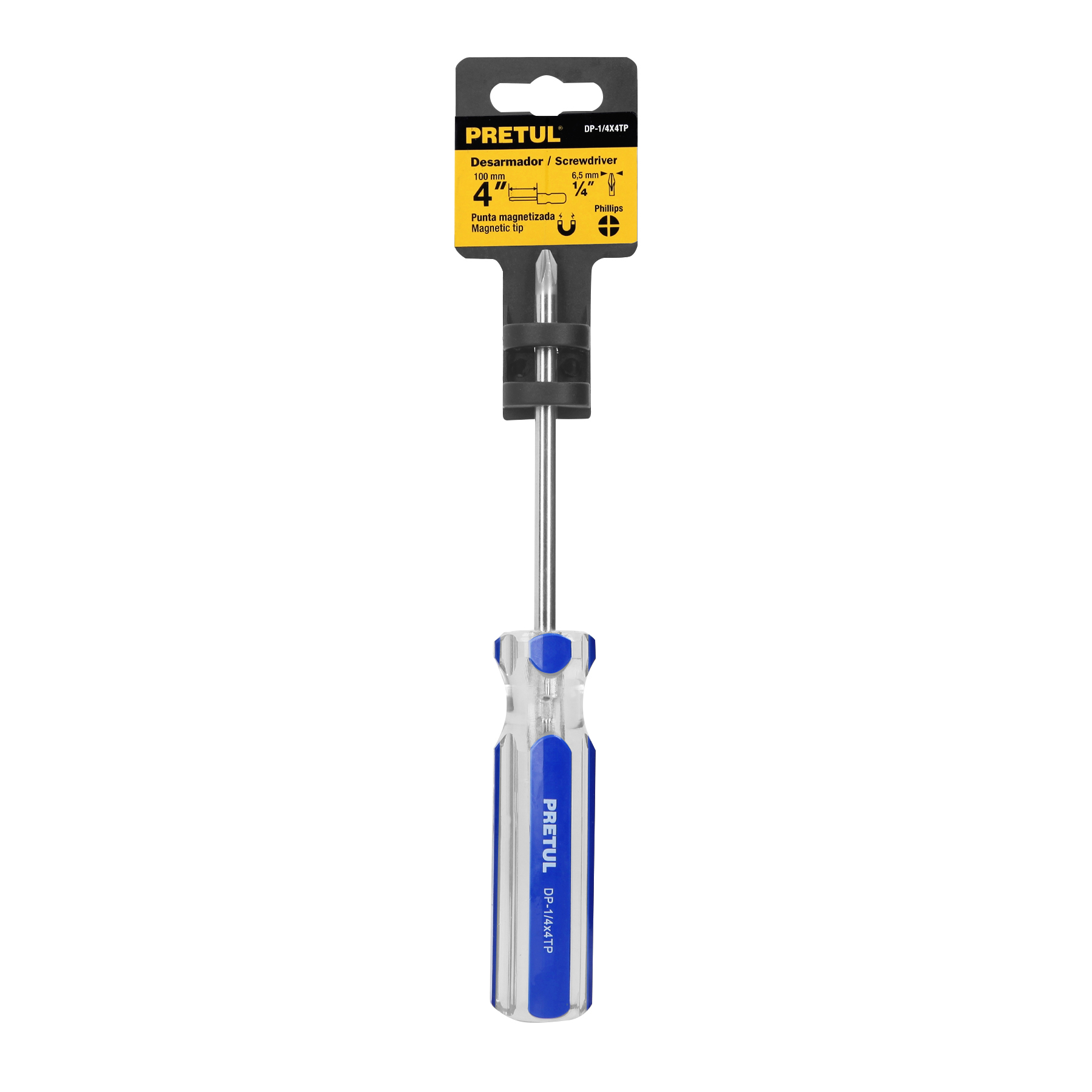 Desarmador de cruz 1/4 x 4" mango de PVC, PRETUL PRETUL