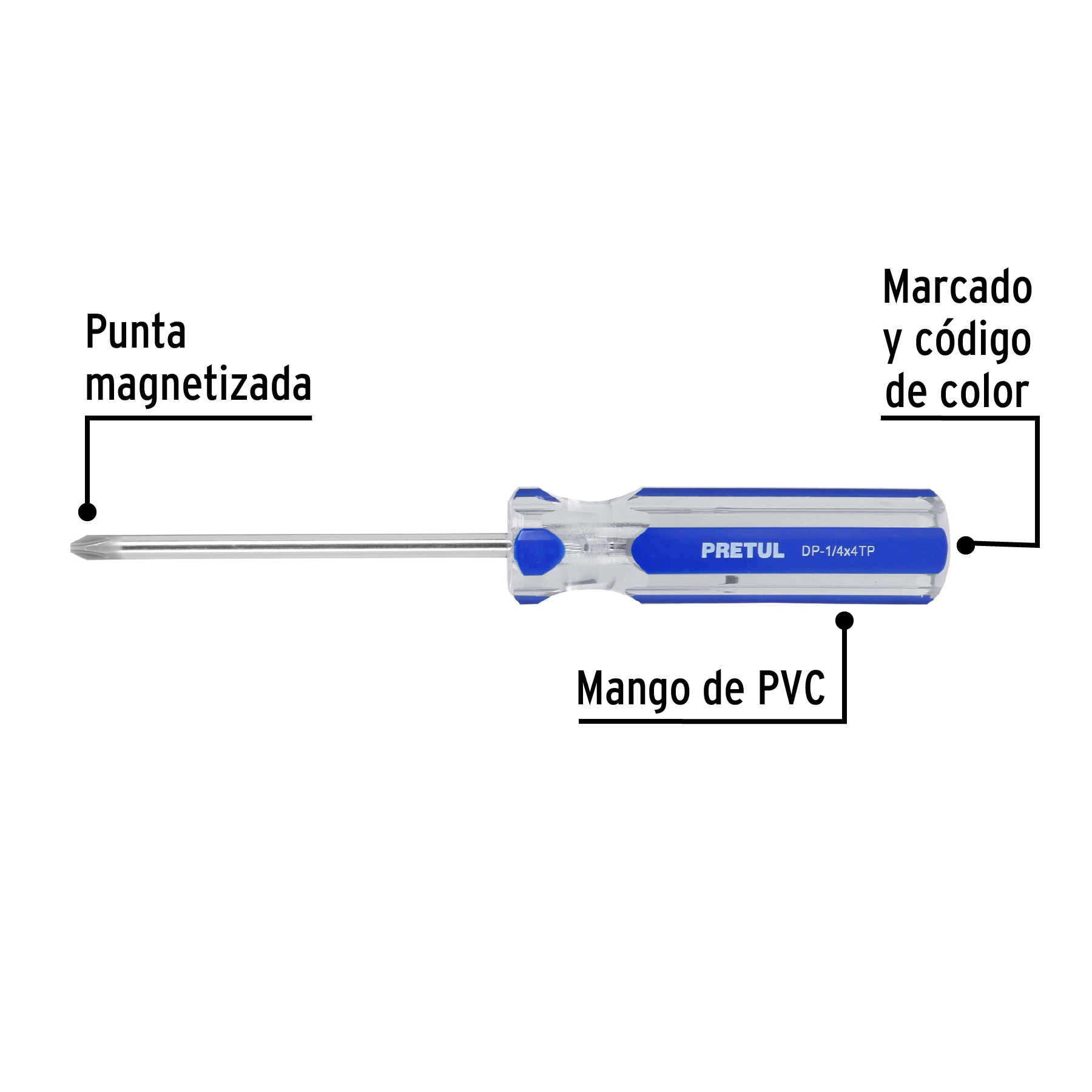 Desarmador de cruz 1/4 x 4" mango de PVC, PRETUL PRETUL