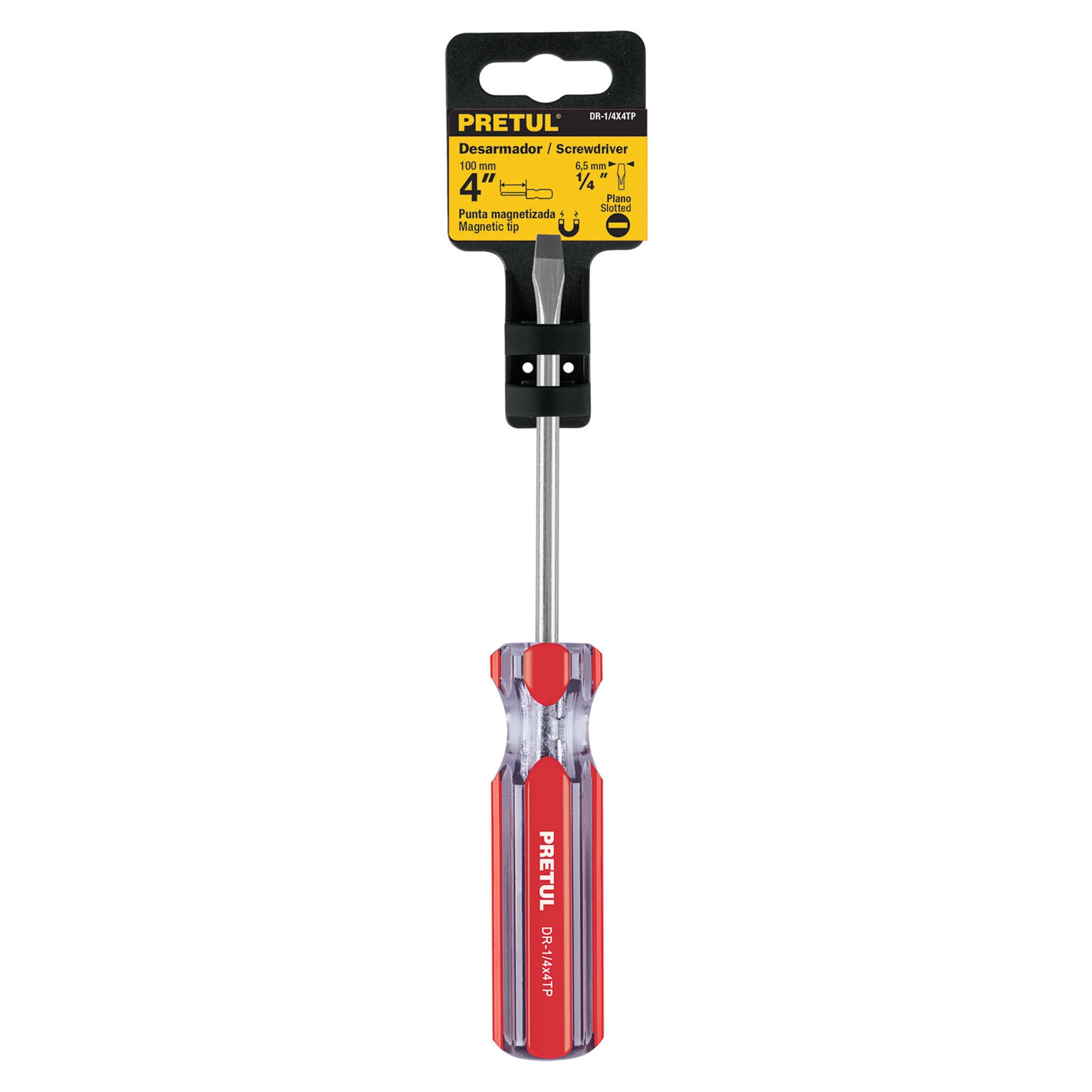 Desarmador plano 1/4 x 4" mango de PVC, PRETUL PRETUL