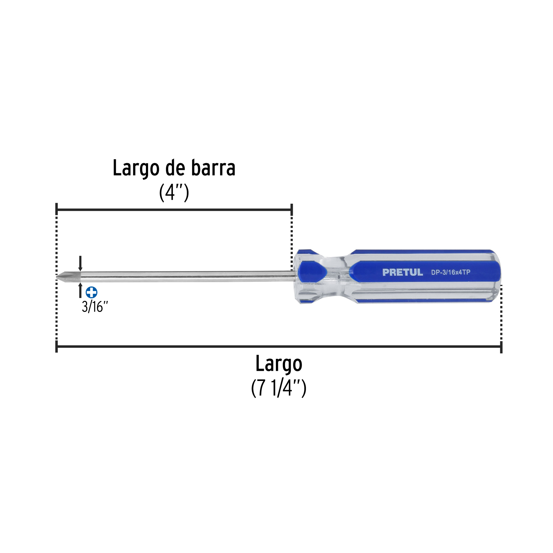 Desarmador de cruz 3/16 x 4" mango de PVC, PRETUL PRETUL