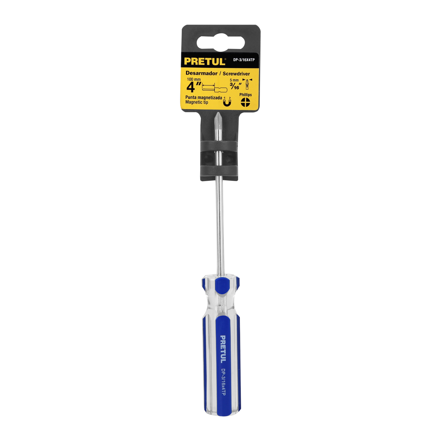 Desarmador de cruz 3/16 x 4" mango de PVC, PRETUL PRETUL