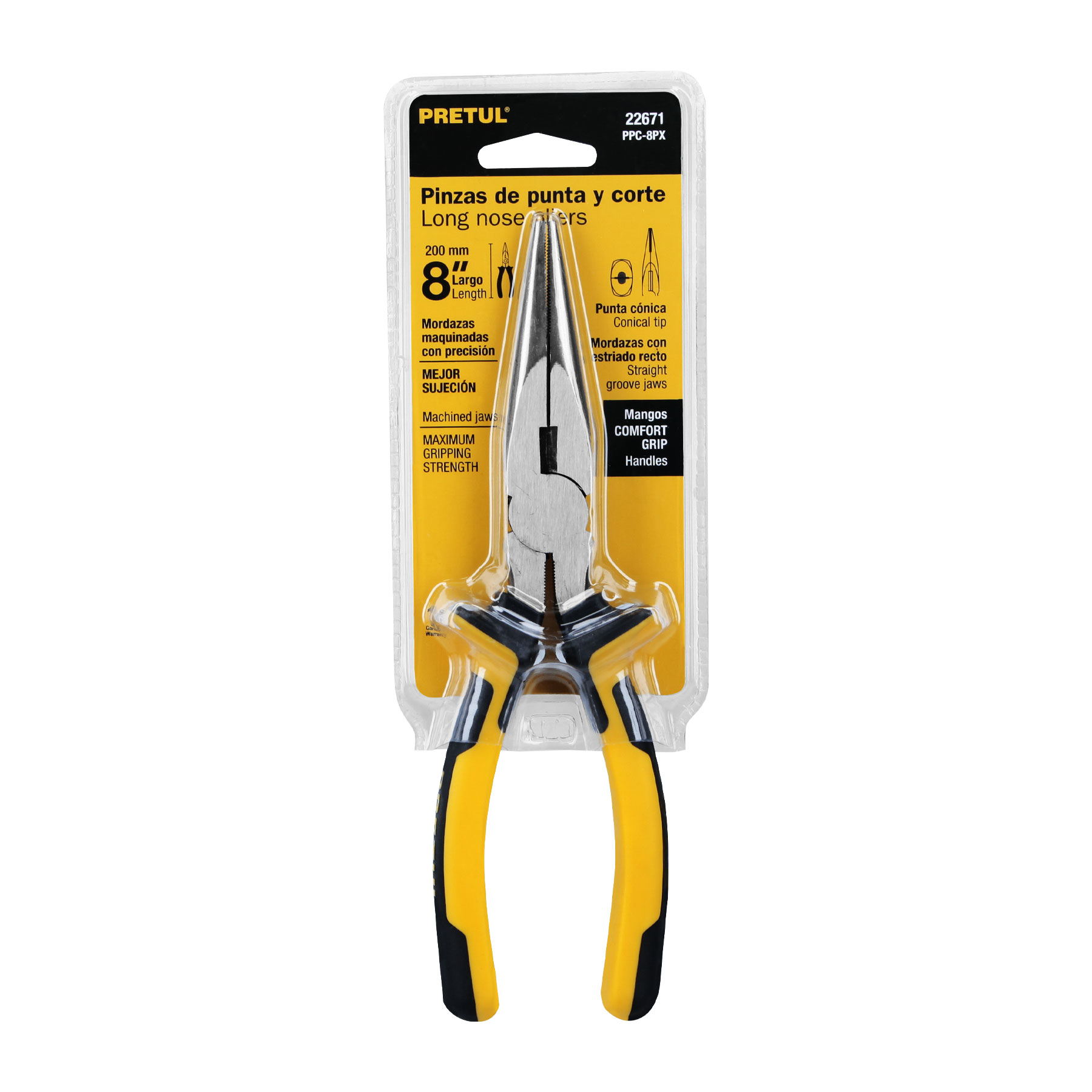 Pinza de punta y corte 8" mango Comfort Grip, PRETUL PRETUL