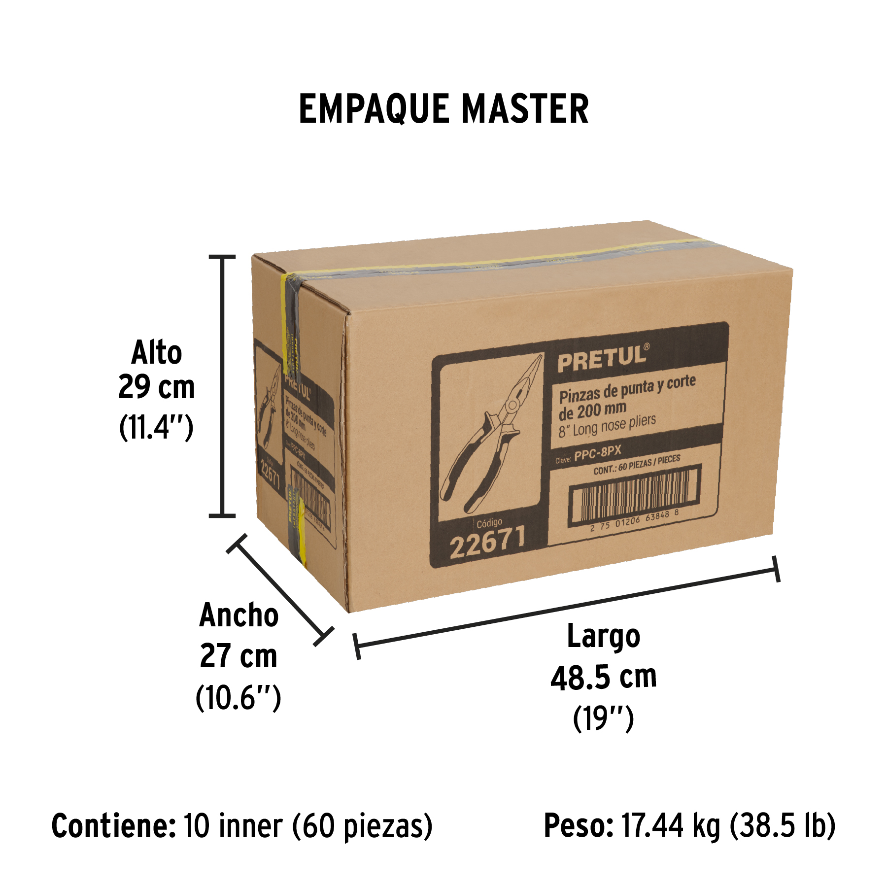Pinza de punta y corte 8" mango Comfort Grip, PRETUL PRETUL