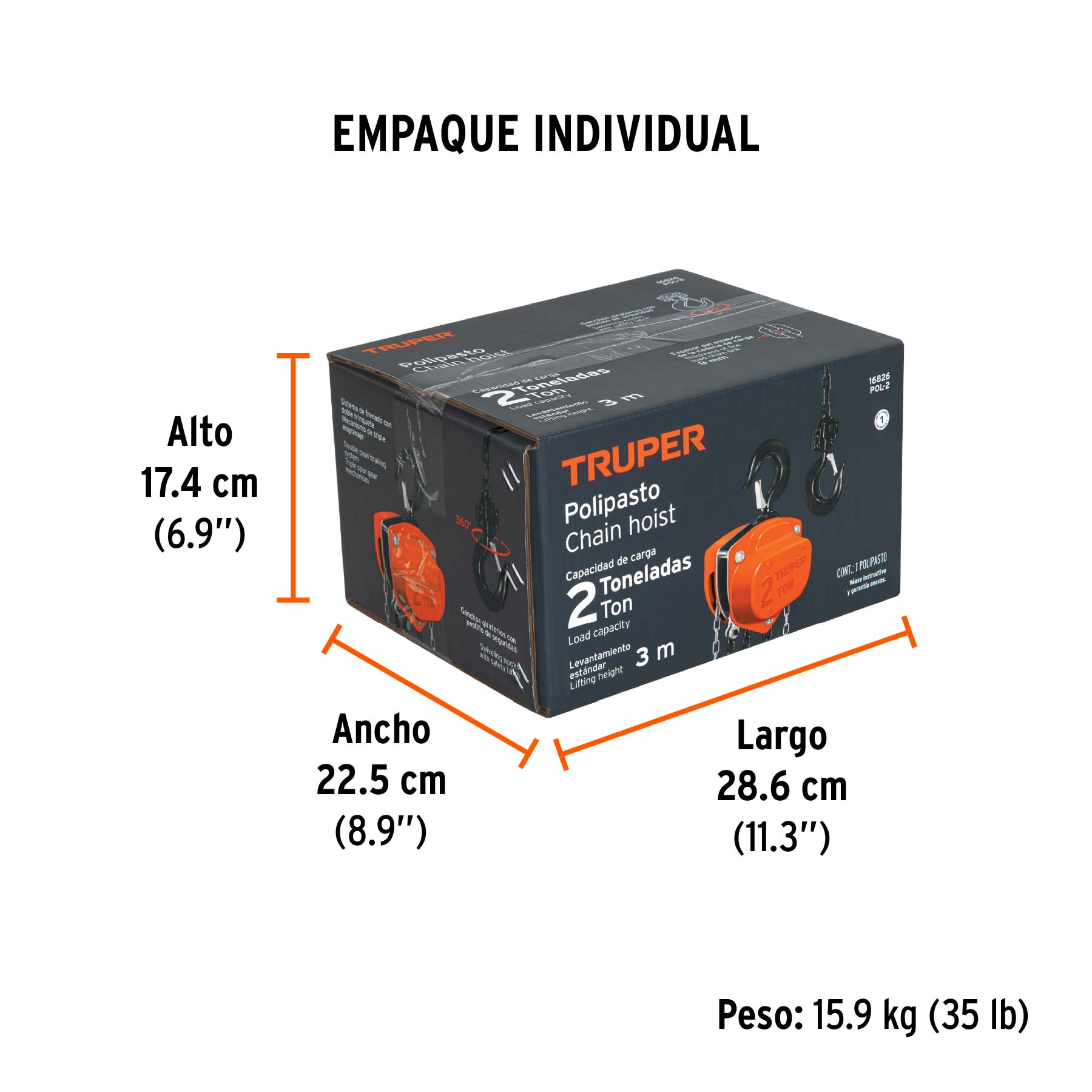 Polipasto de cadena de 2 ton, TRUPER TRUPER