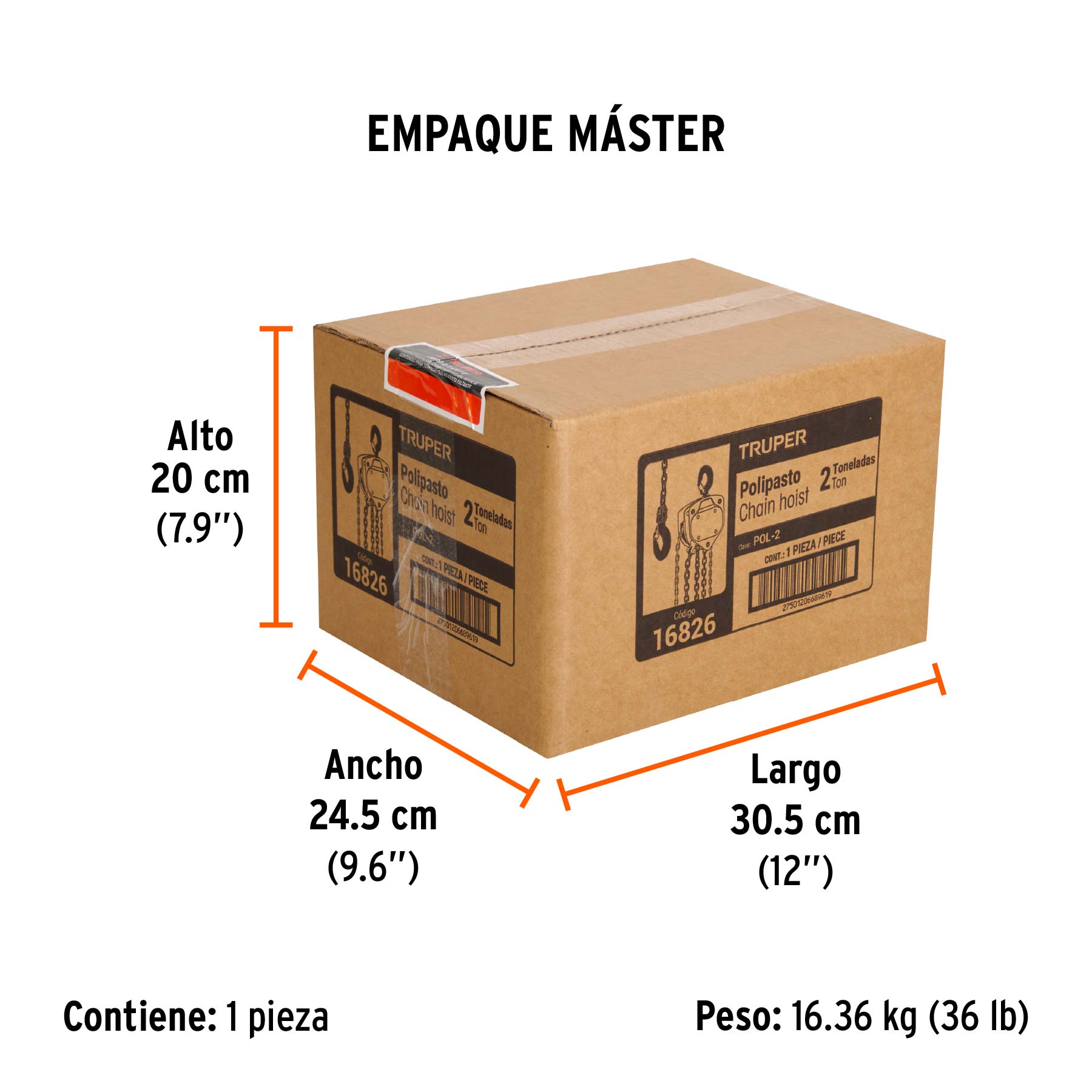 Polipasto de cadena de 2 ton, TRUPER TRUPER