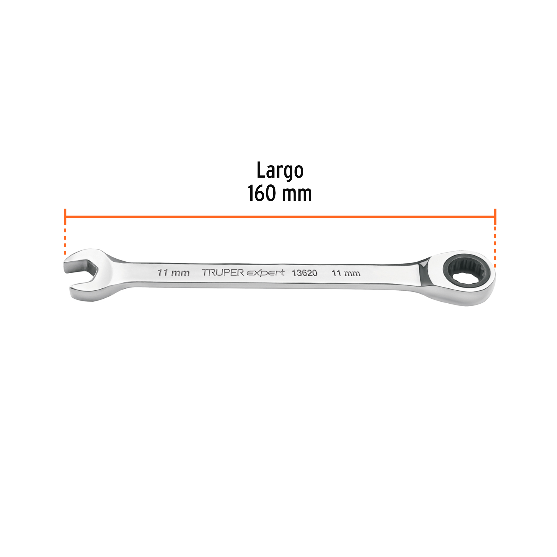 Llave combinada con matraca 11mm x 160 mm largo, EXPERT TRUPER
