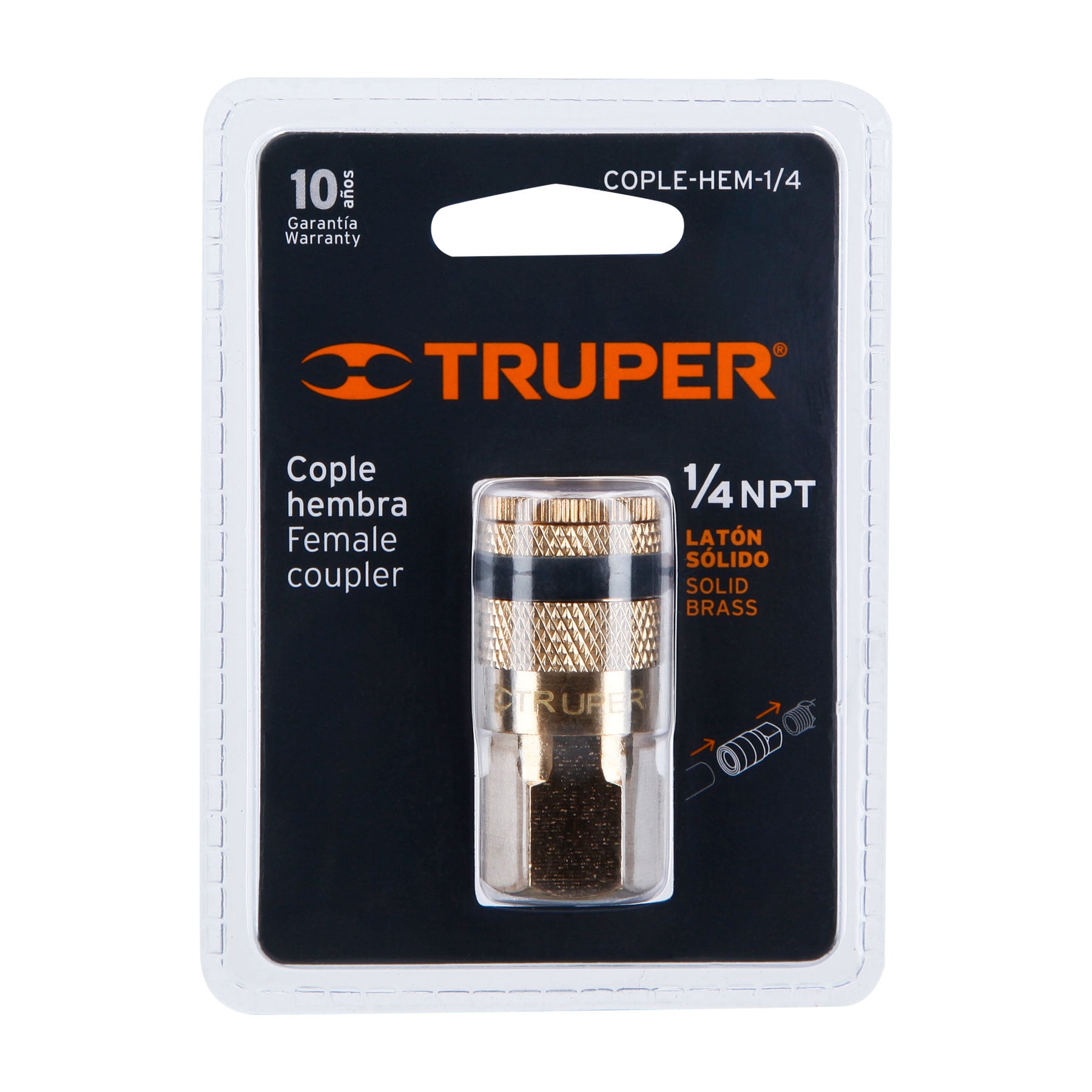 Cople rápido de latón, hembra, cuerda 1/4" NPT, TRUPER TRUPER