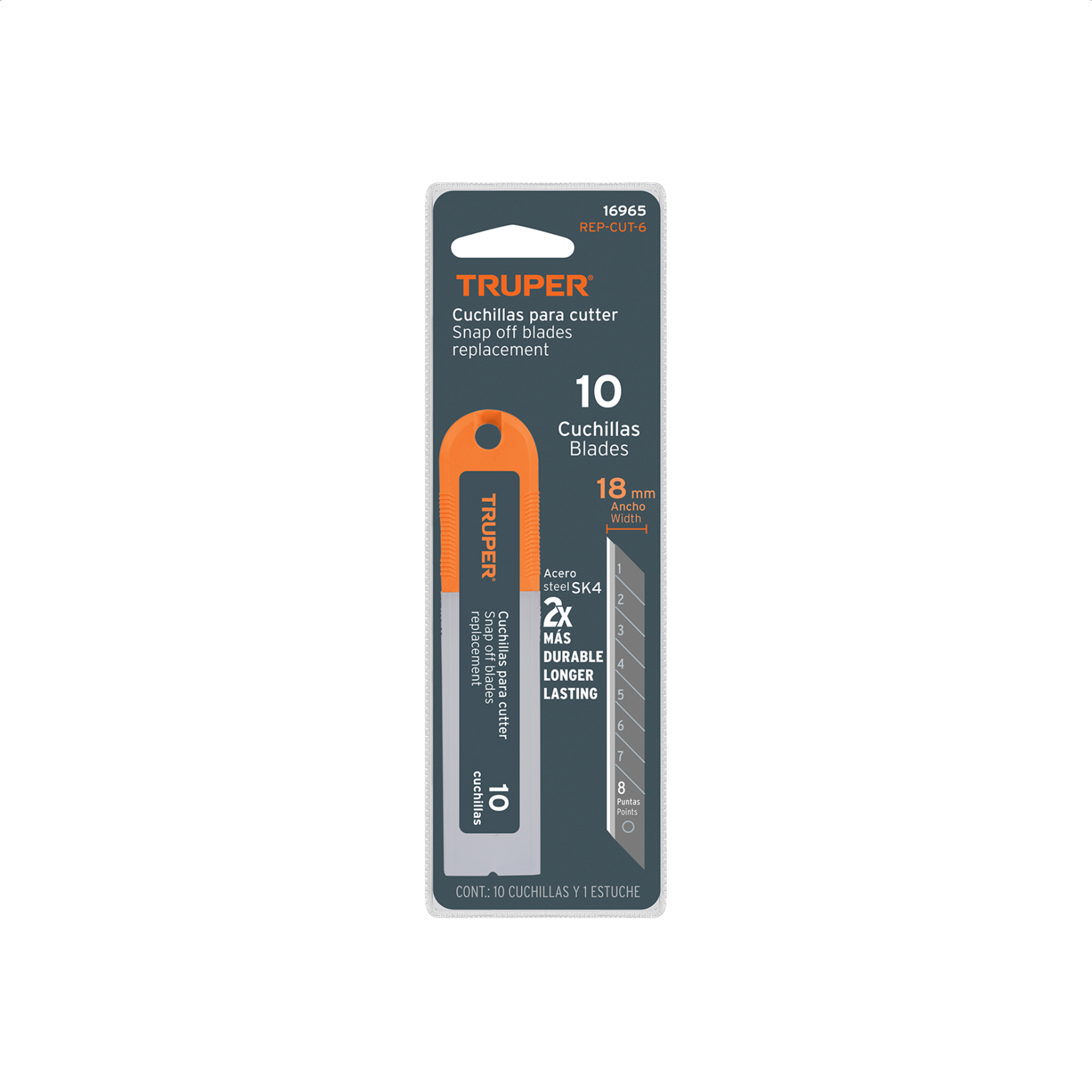 Estuche con 10 cuchillas SK4 de 18 mm para cutter, TRUPER TRUPER