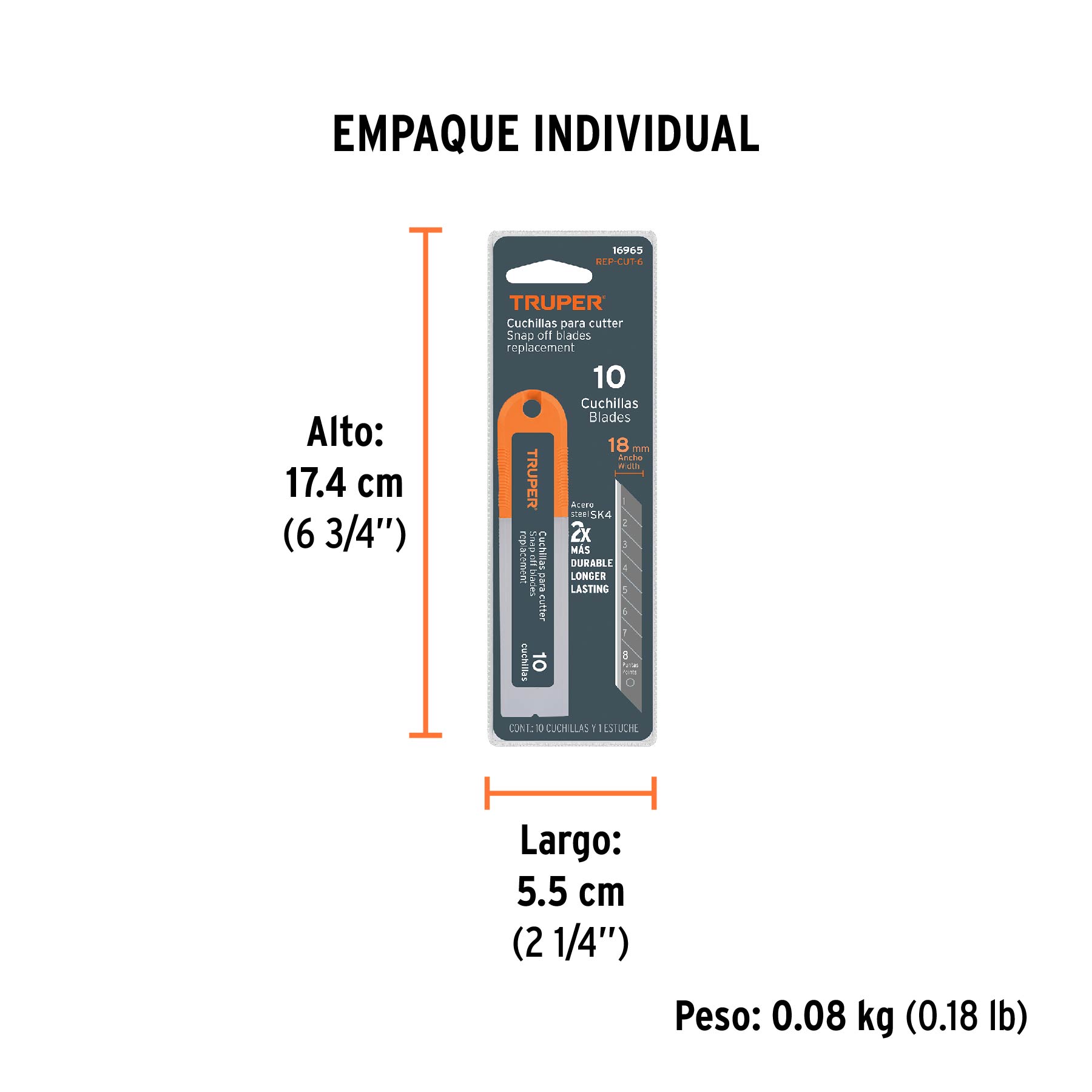 Estuche con 10 cuchillas SK4 de 18 mm para cutter, TRUPER TRUPER