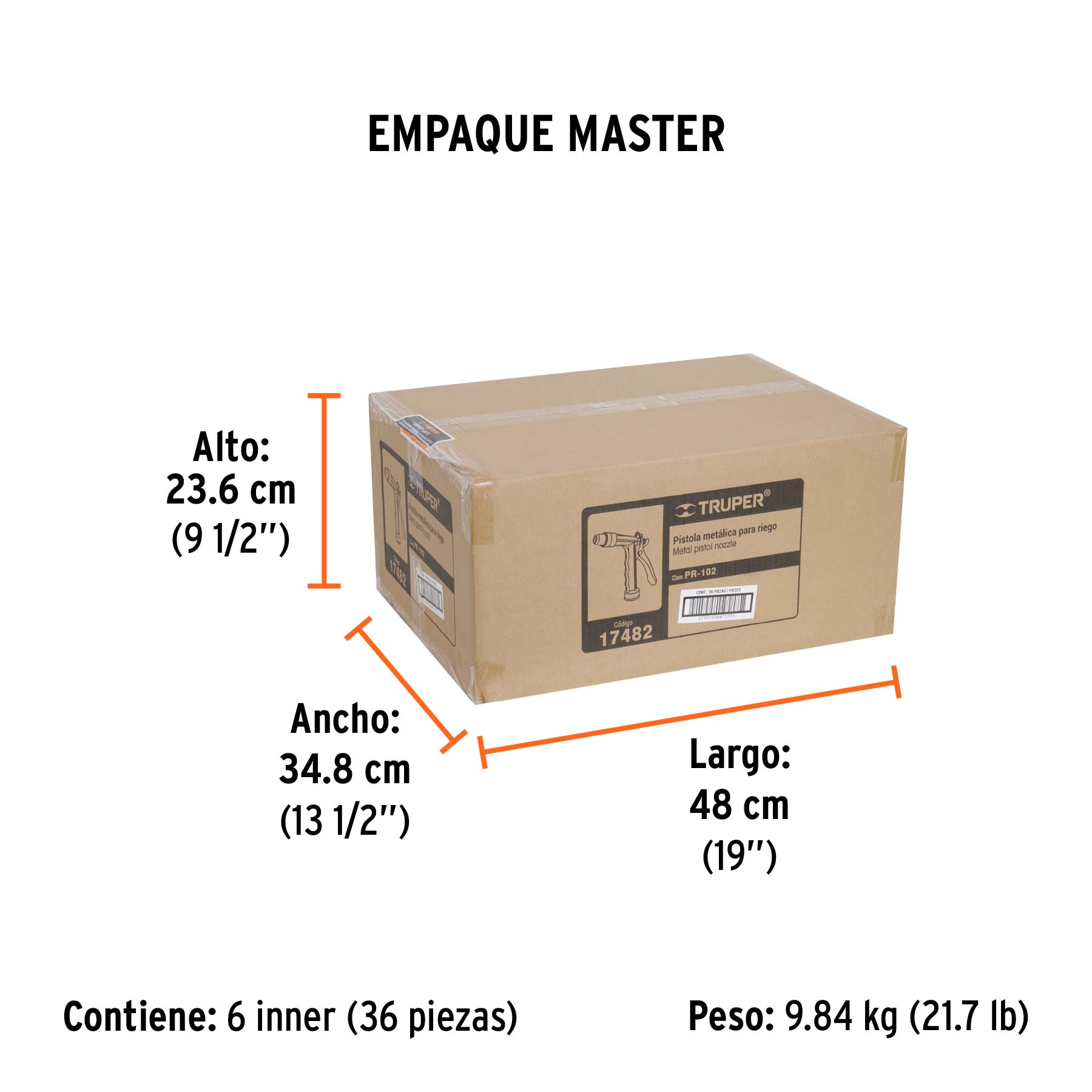 Pistola metálica para riego, 2 funciones, boquilla regulable TRUPER
