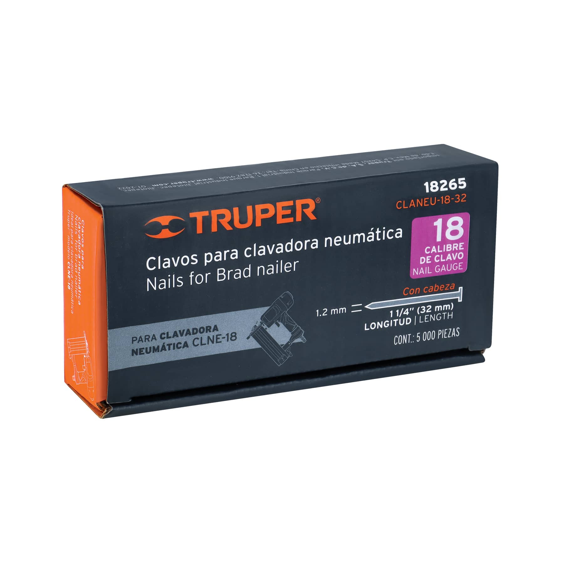 Caja con 5000 clavos calibre 18, 32 mm para CLNE-18, TRUPER TRUPER