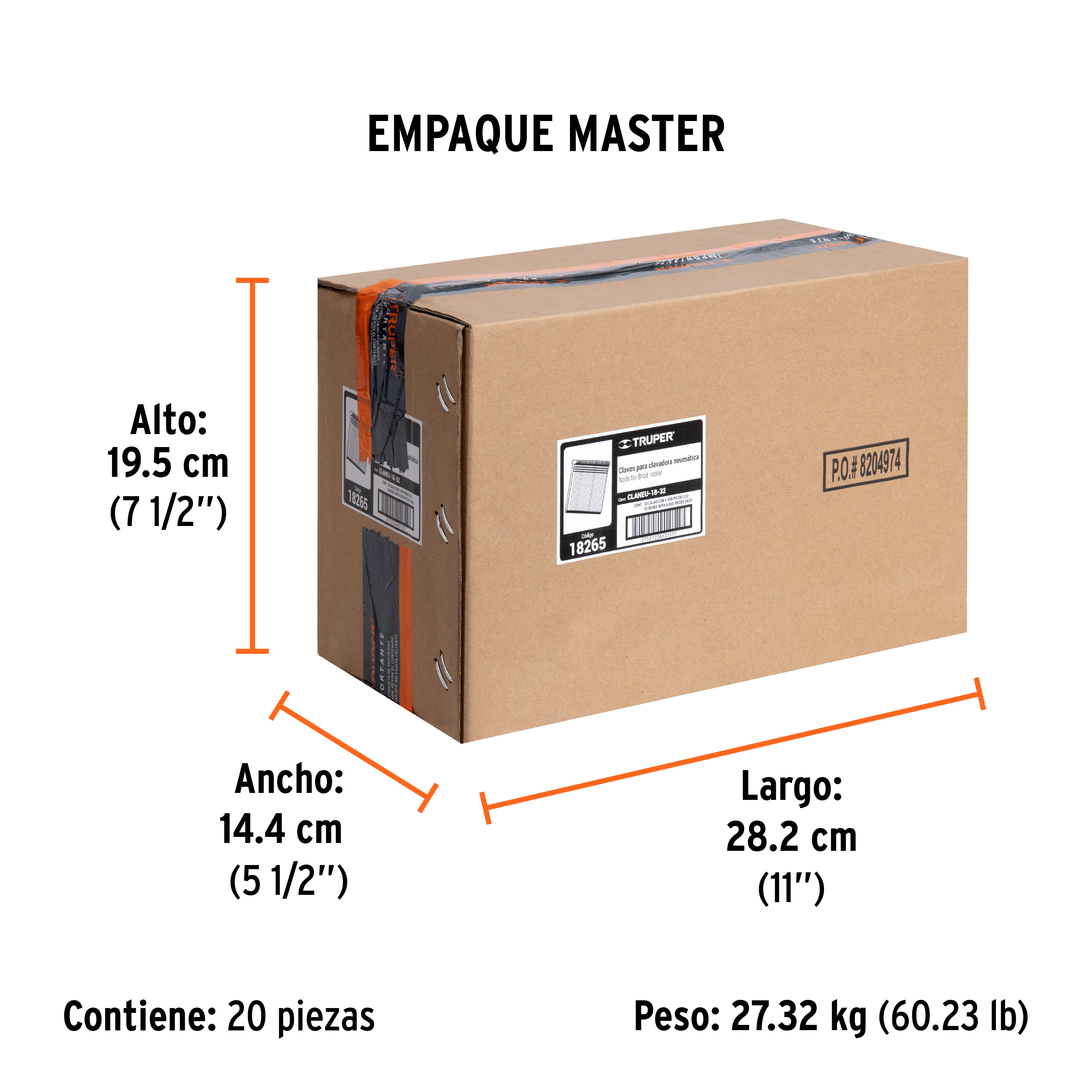 Caja con 5000 clavos calibre 18, 32 mm para CLNE-18, TRUPER TRUPER
