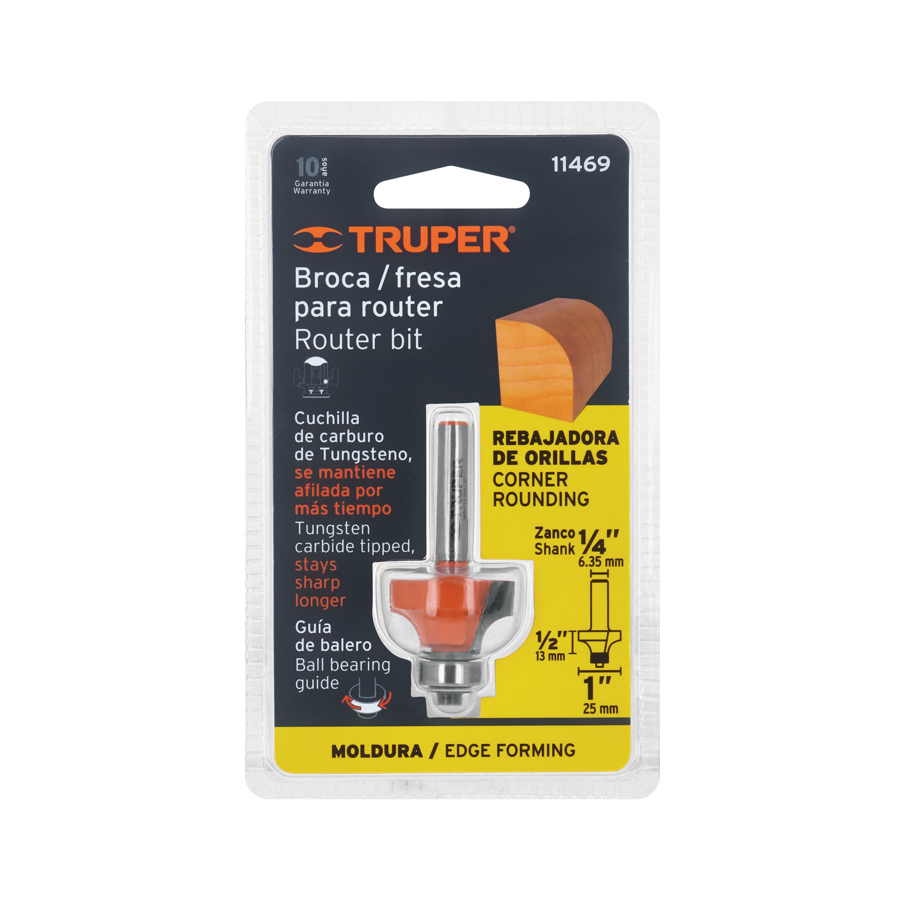 Broca para router, redondeado, 1" con balero, TRUPER TRUPER