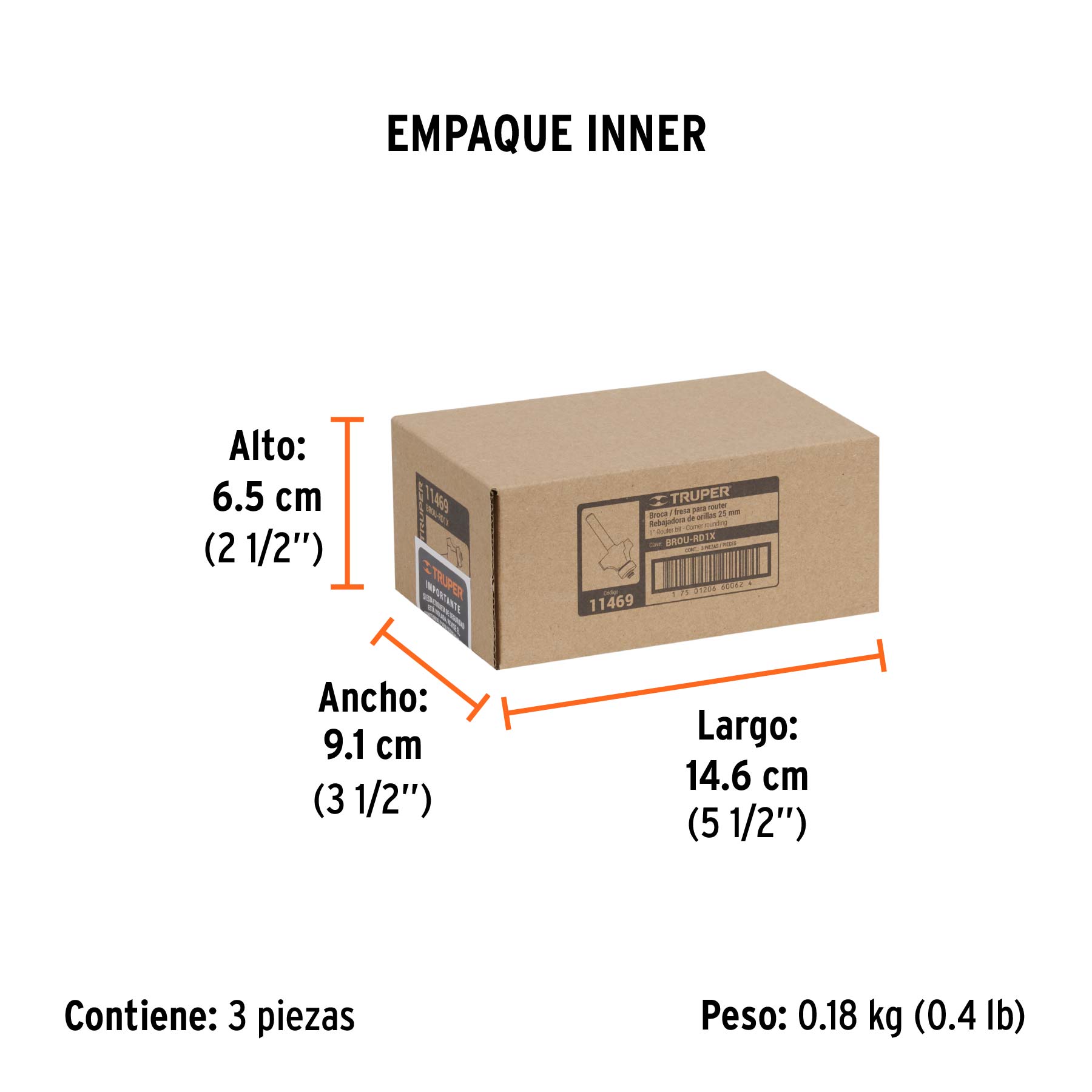 Broca para router, redondeado, 1" con balero, TRUPER TRUPER